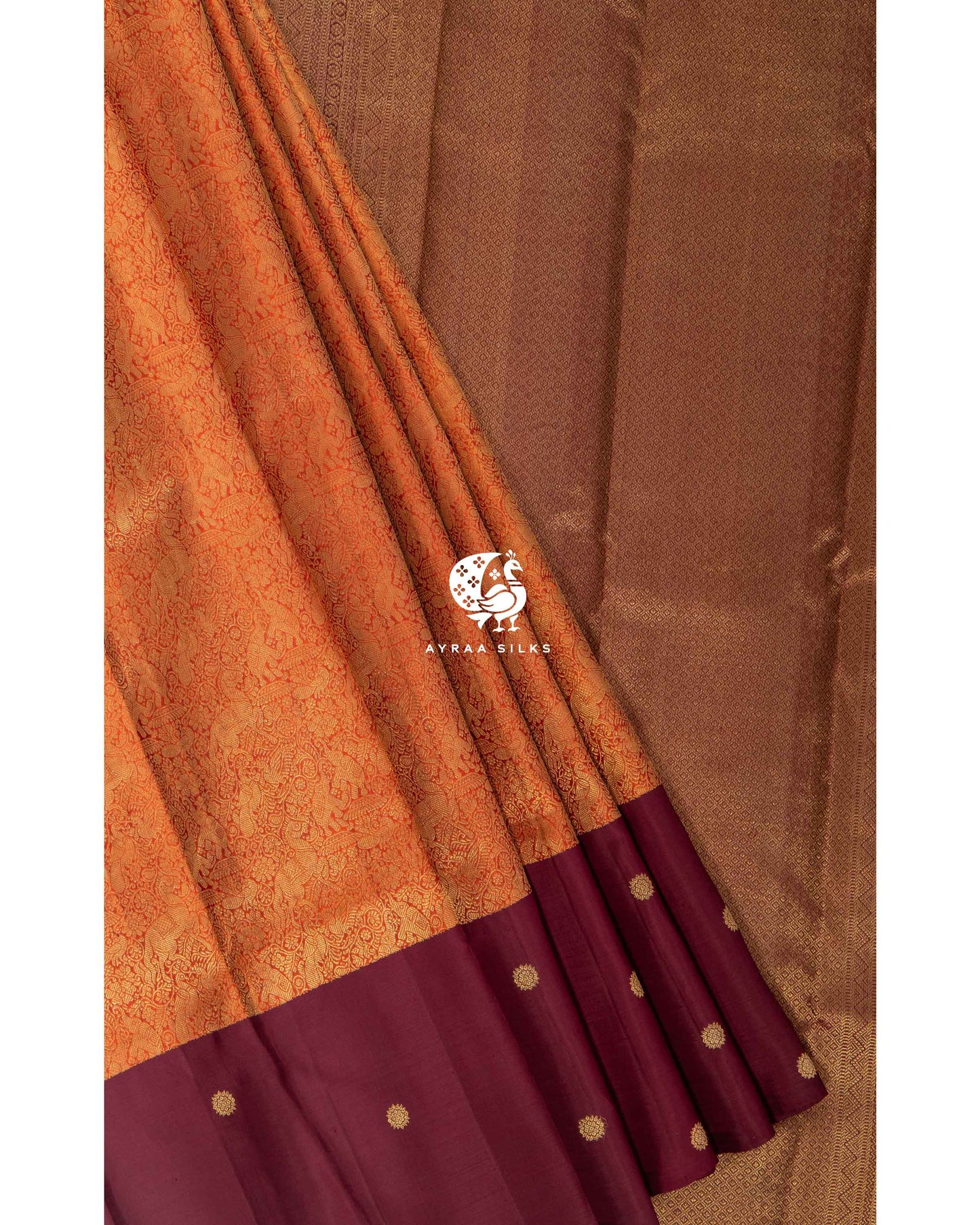 Rust Vana Singaram Kanchipuram Saree