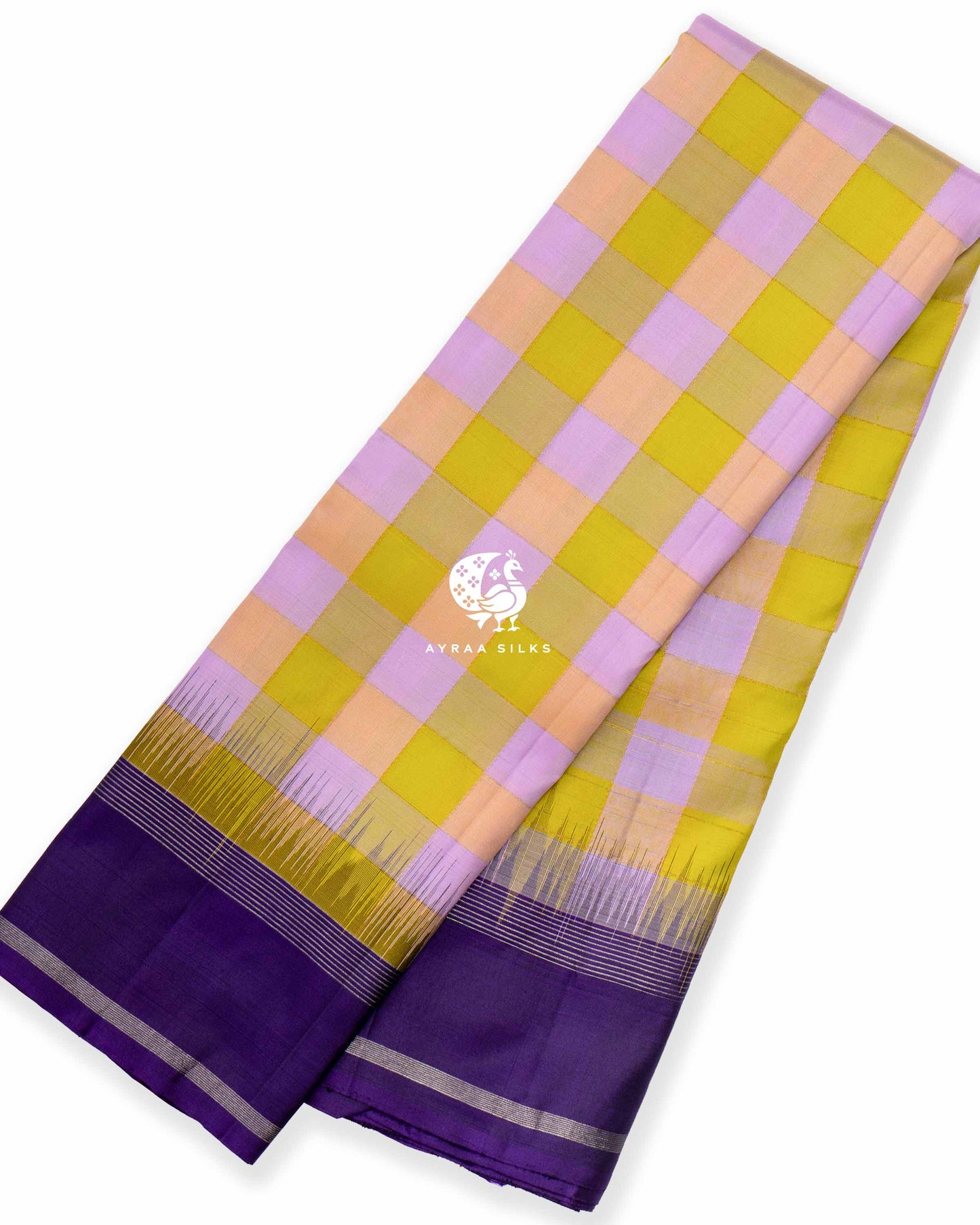 Lilac Lime Kattam Kanchipuram Saree