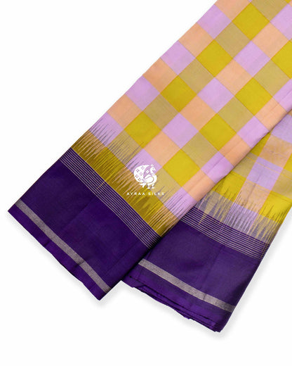 Lilac Lime Kattam Kanchipuram Silk Saree