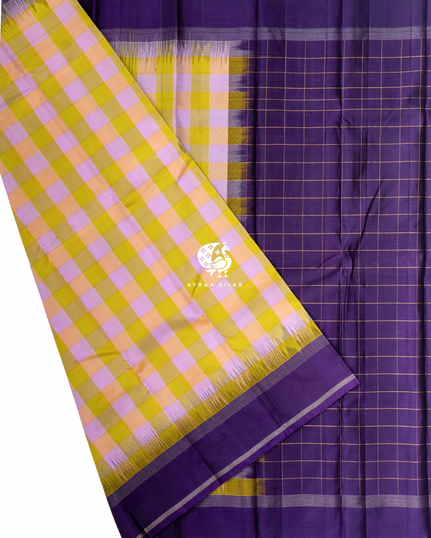 Lilac Lime Kattam Kanchipuram Saree