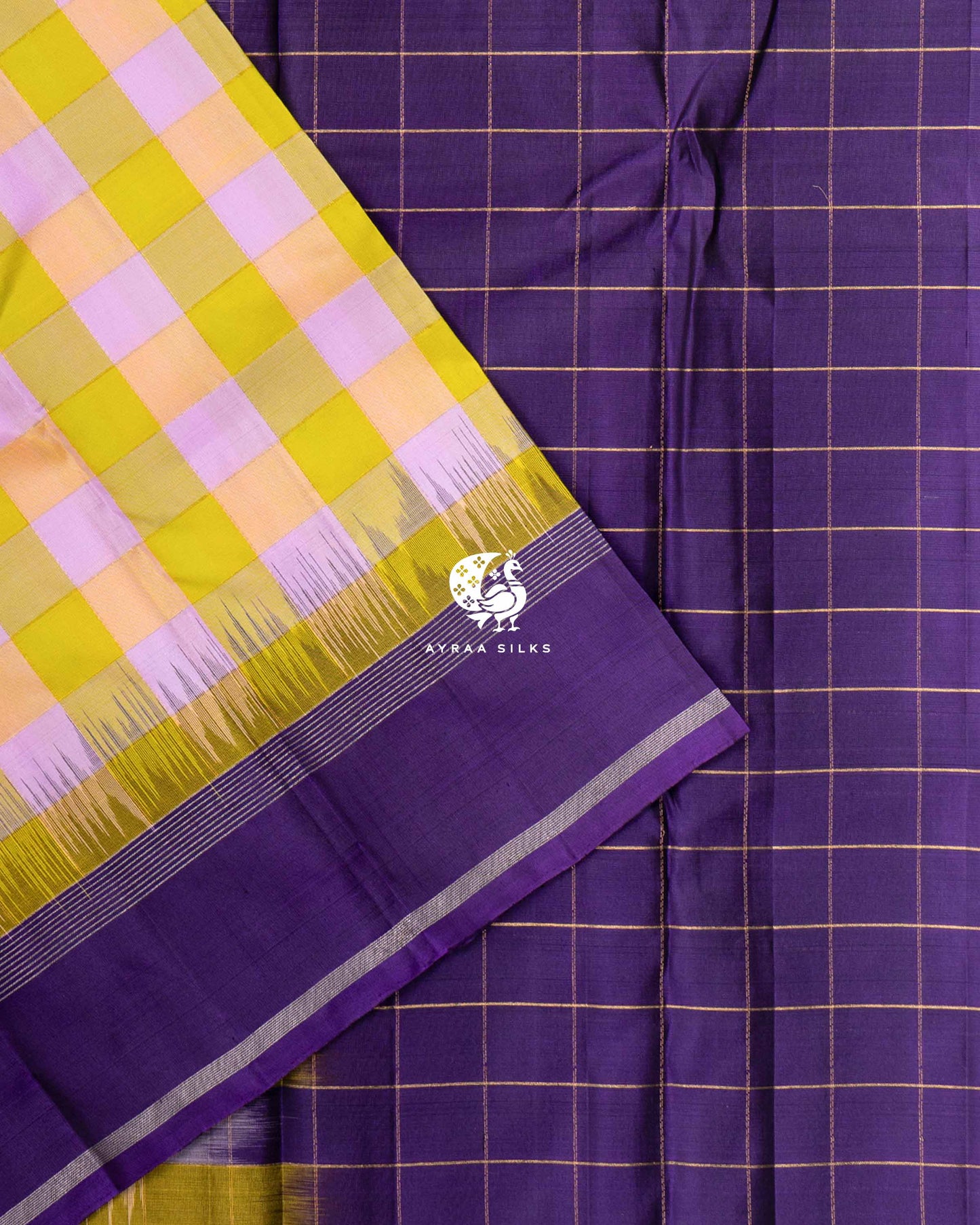 Lilac Lime Kattam Kanchipuram Saree