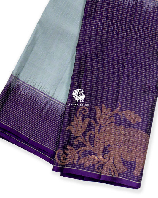Iceblue Anai Kattam Kanchipuram Saree