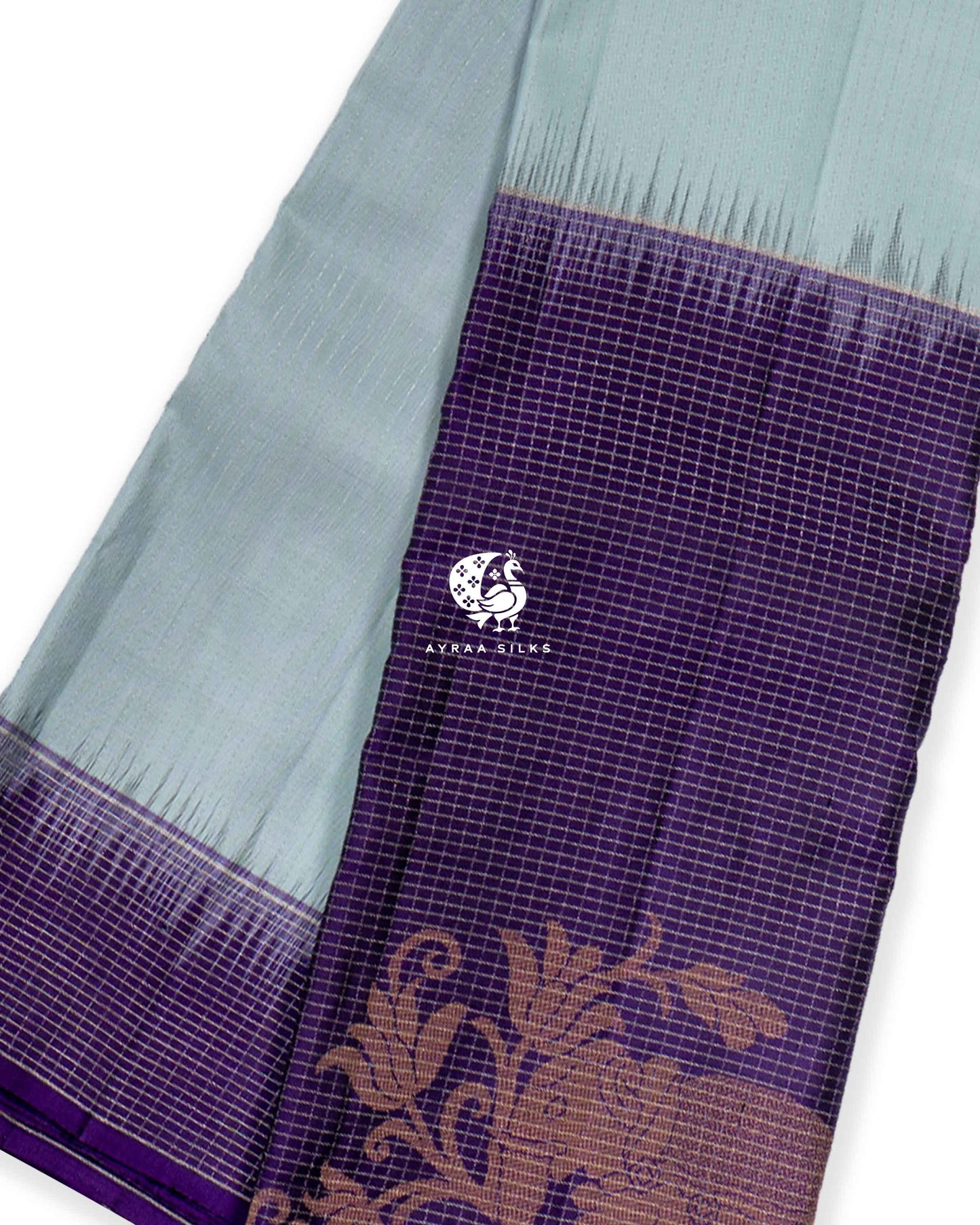 Iceblue Anai Kattam Kanchipuram Saree