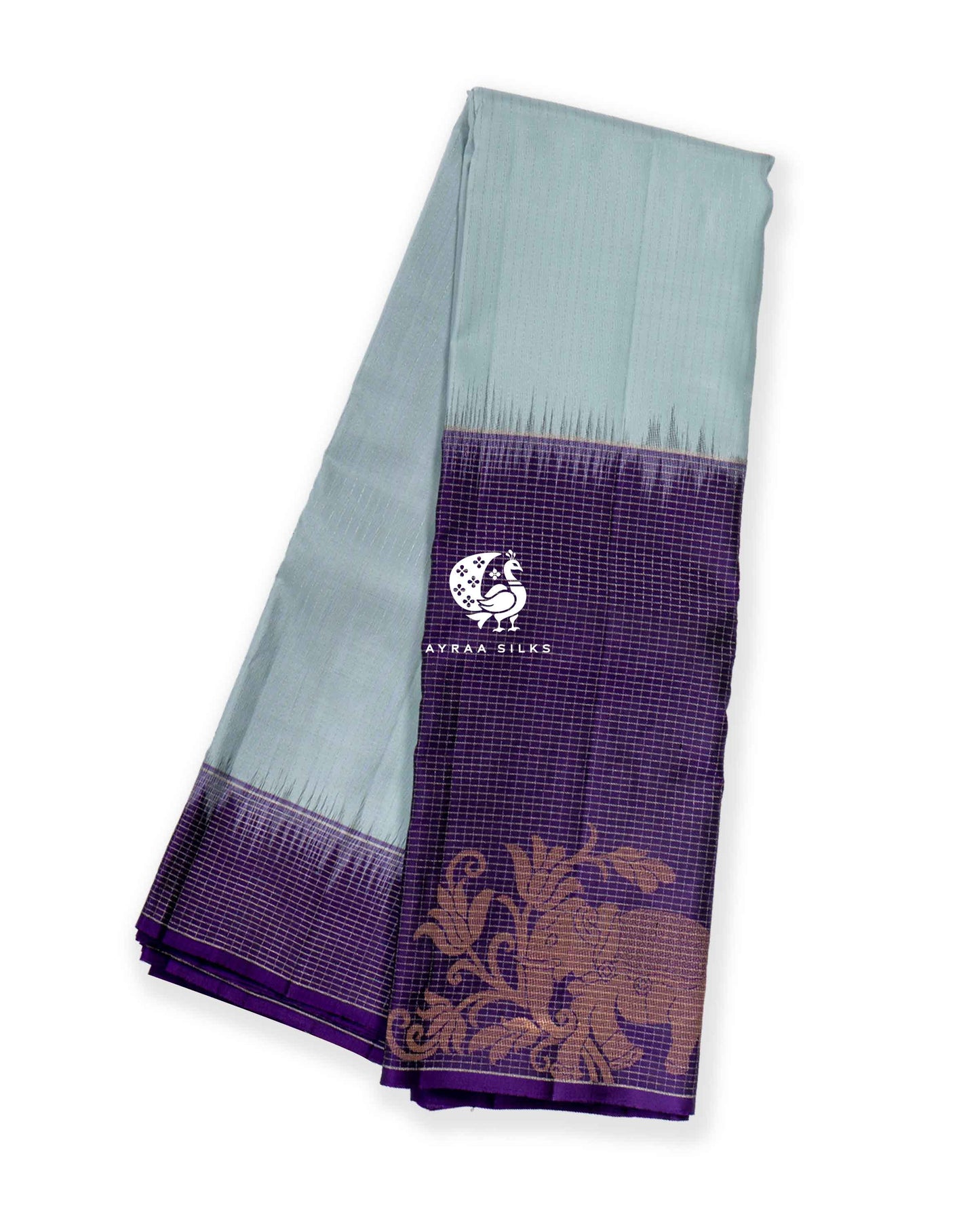Iceblue Anai Kattam Kanchipuram Saree