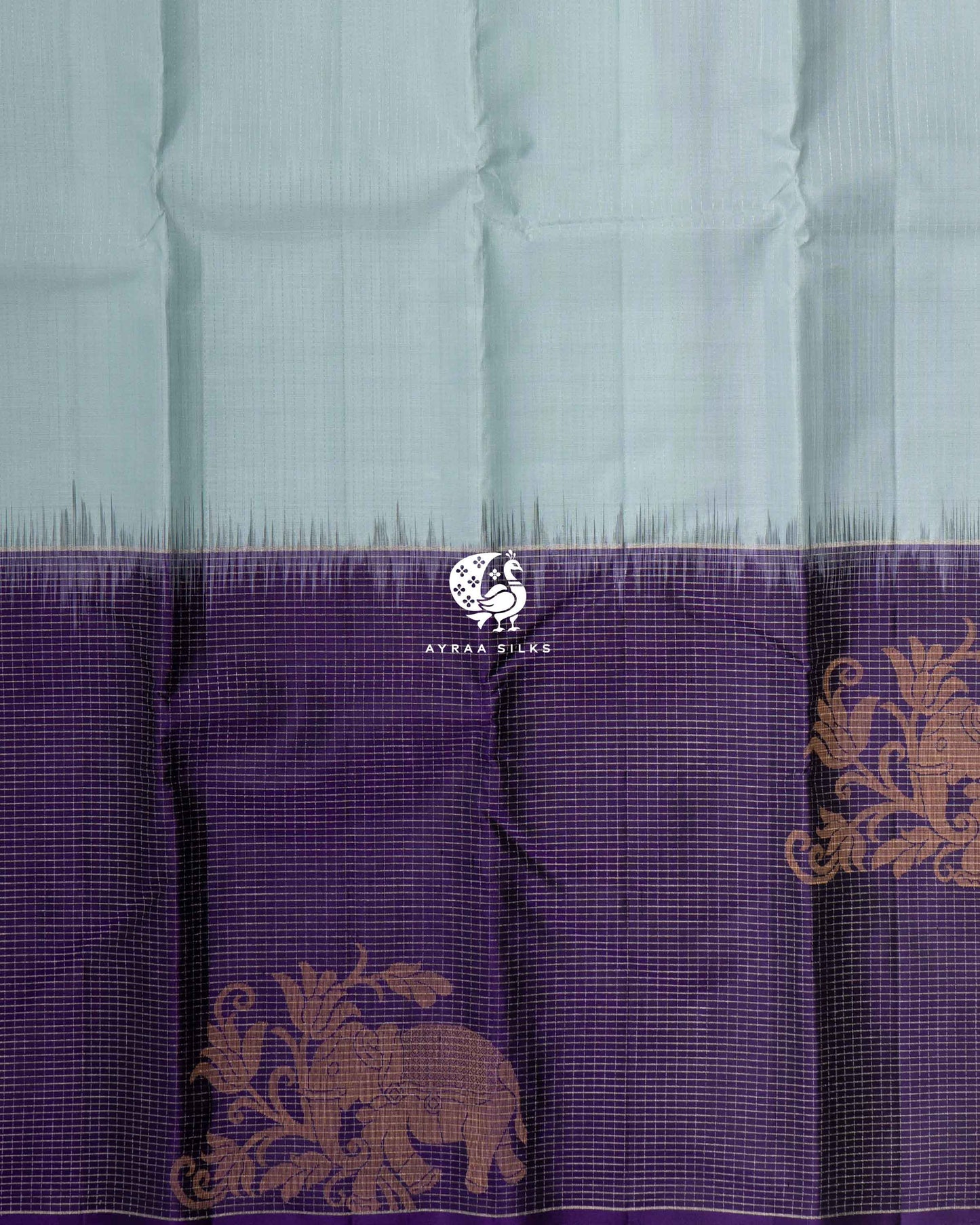 Iceblue Anai Kattam Kanchipuram Saree
