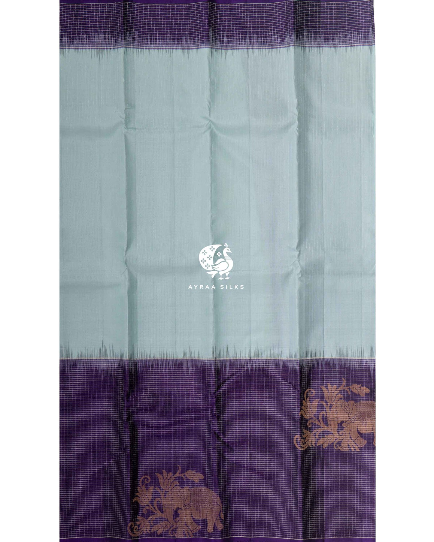 Iceblue Anai Kattam Kanchipuram Saree