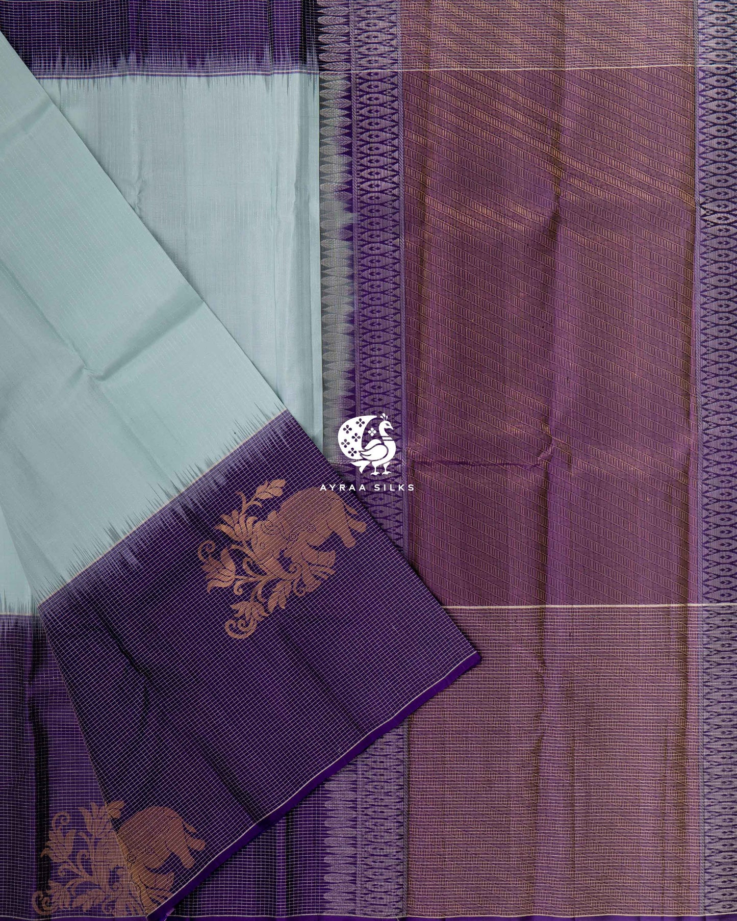 Iceblue Anai Kattam Kanchipuram Saree