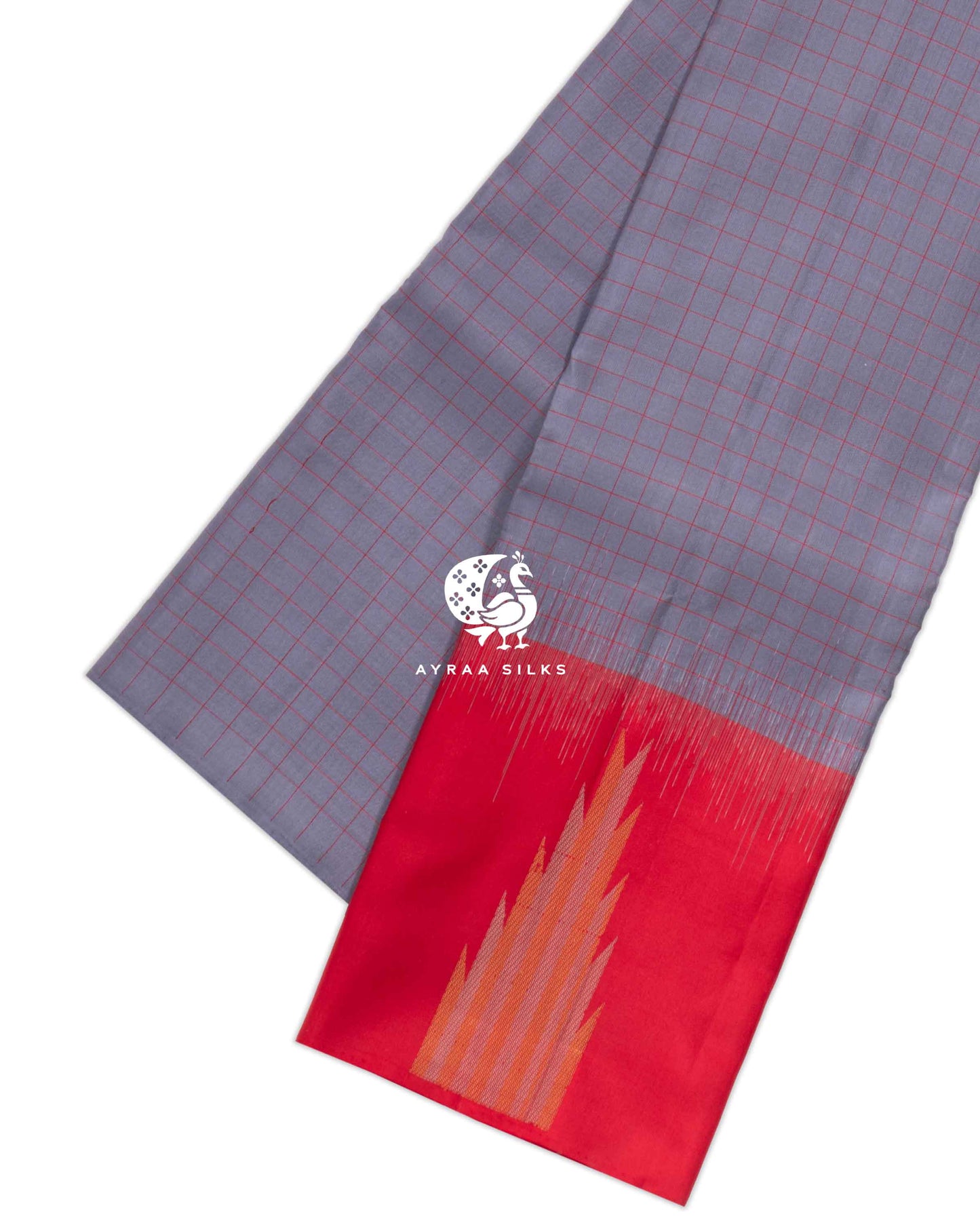 Pearl Grey Kattam Kanchipuram Saree