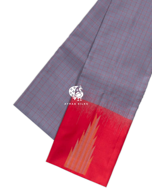 Pearl Grey Kattam Kanchipuram Saree