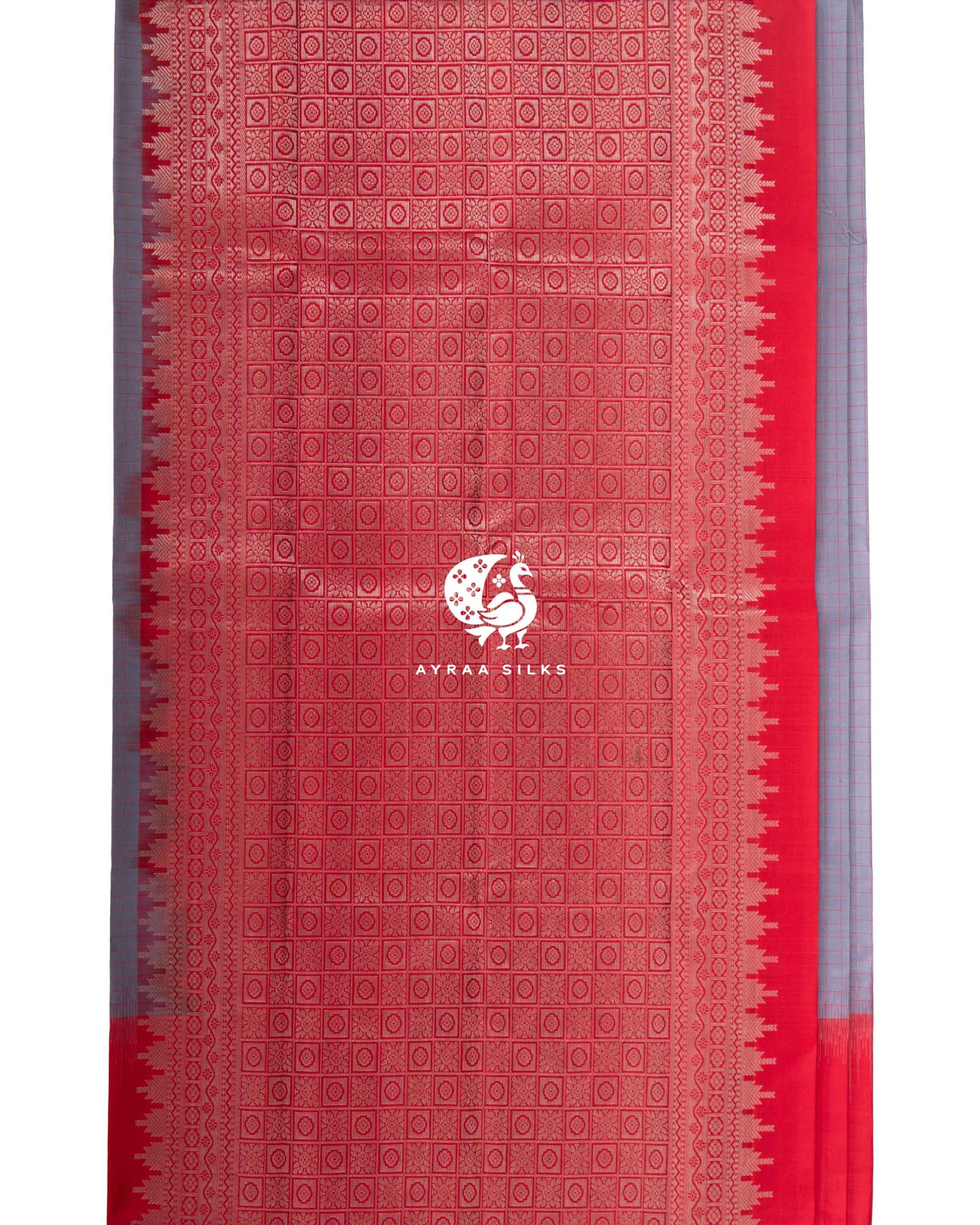 Pearl Grey Kattam Kanchipuram Saree