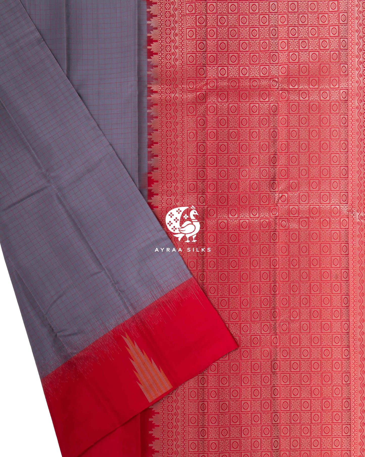 Pearl Grey Kattam Kanchipuram Saree
