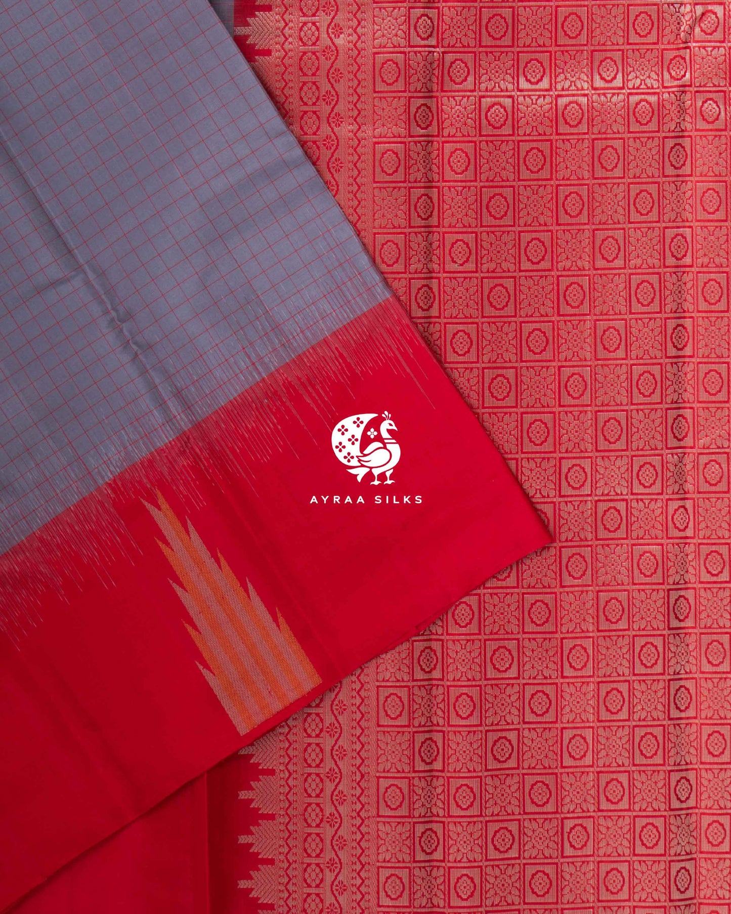 Pearl Grey Kattam Kanchipuram Saree