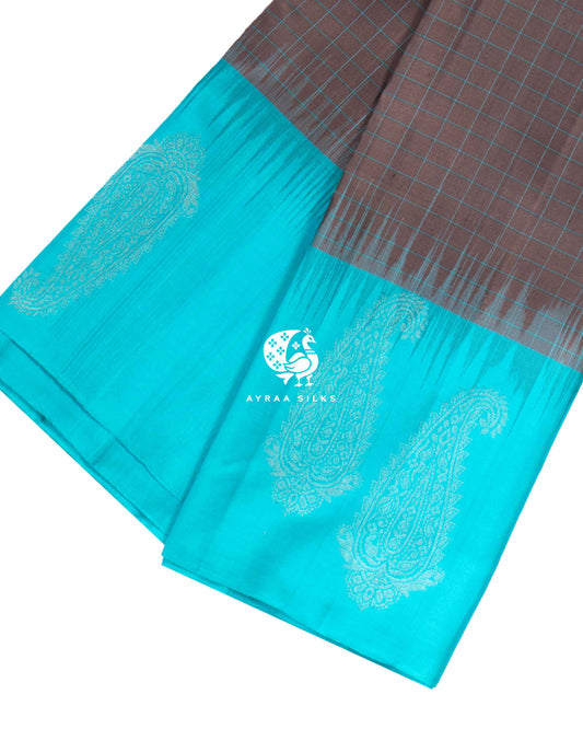 Silver Grey Kattam Kanchipuram Saree