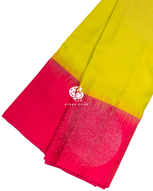 Lime Yellow Chakra Kanchipuram Saree