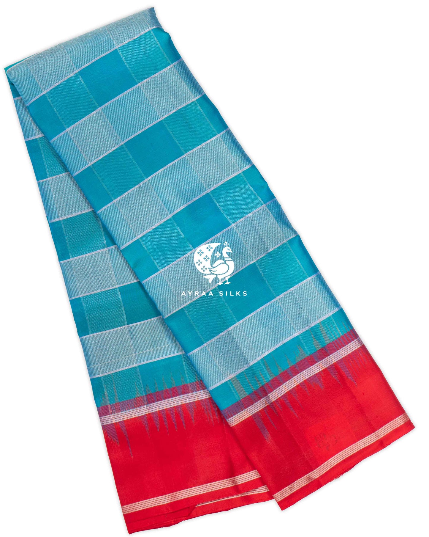 Turquoise Kattam Kanchipuram Saree