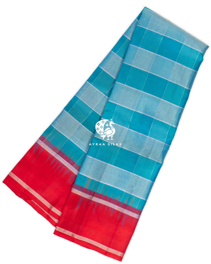 Turquoise Kattam Kanchipuram Silk Saree