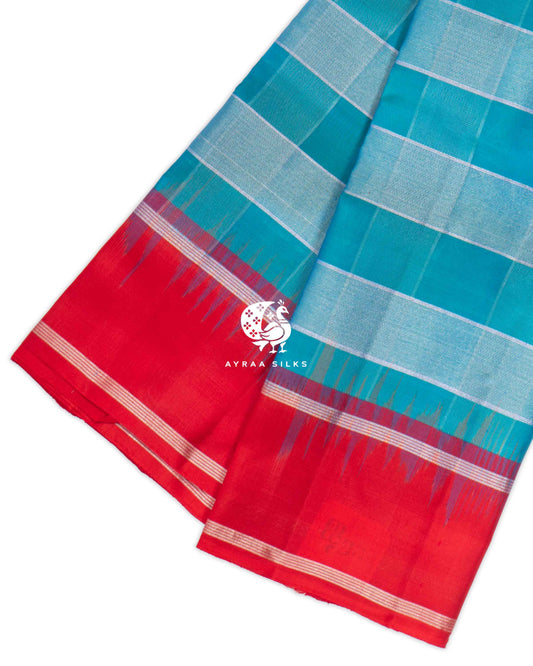 Turquoise Kattam Kanchipuram Saree