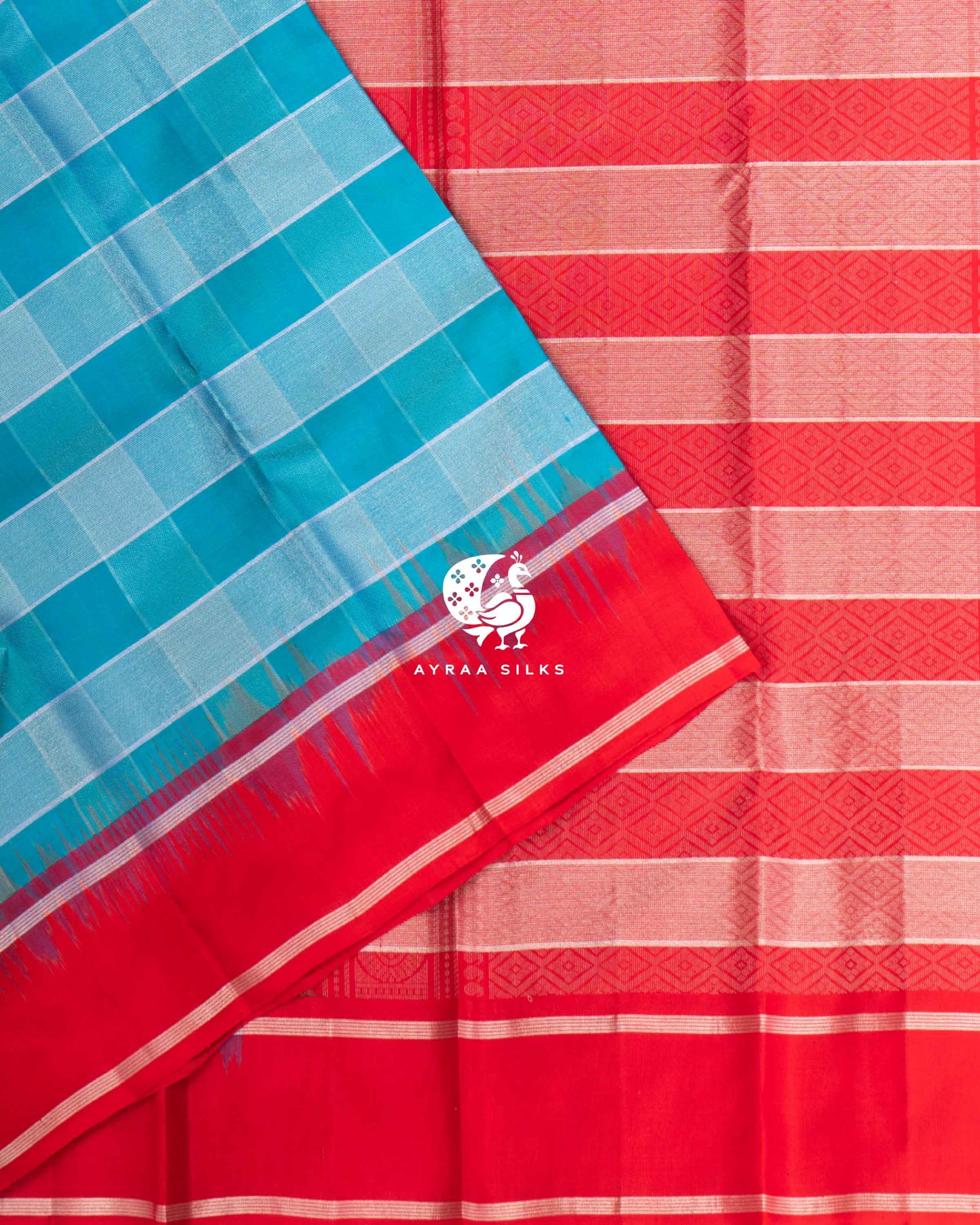 Turquoise Kattam Kanchipuram Saree