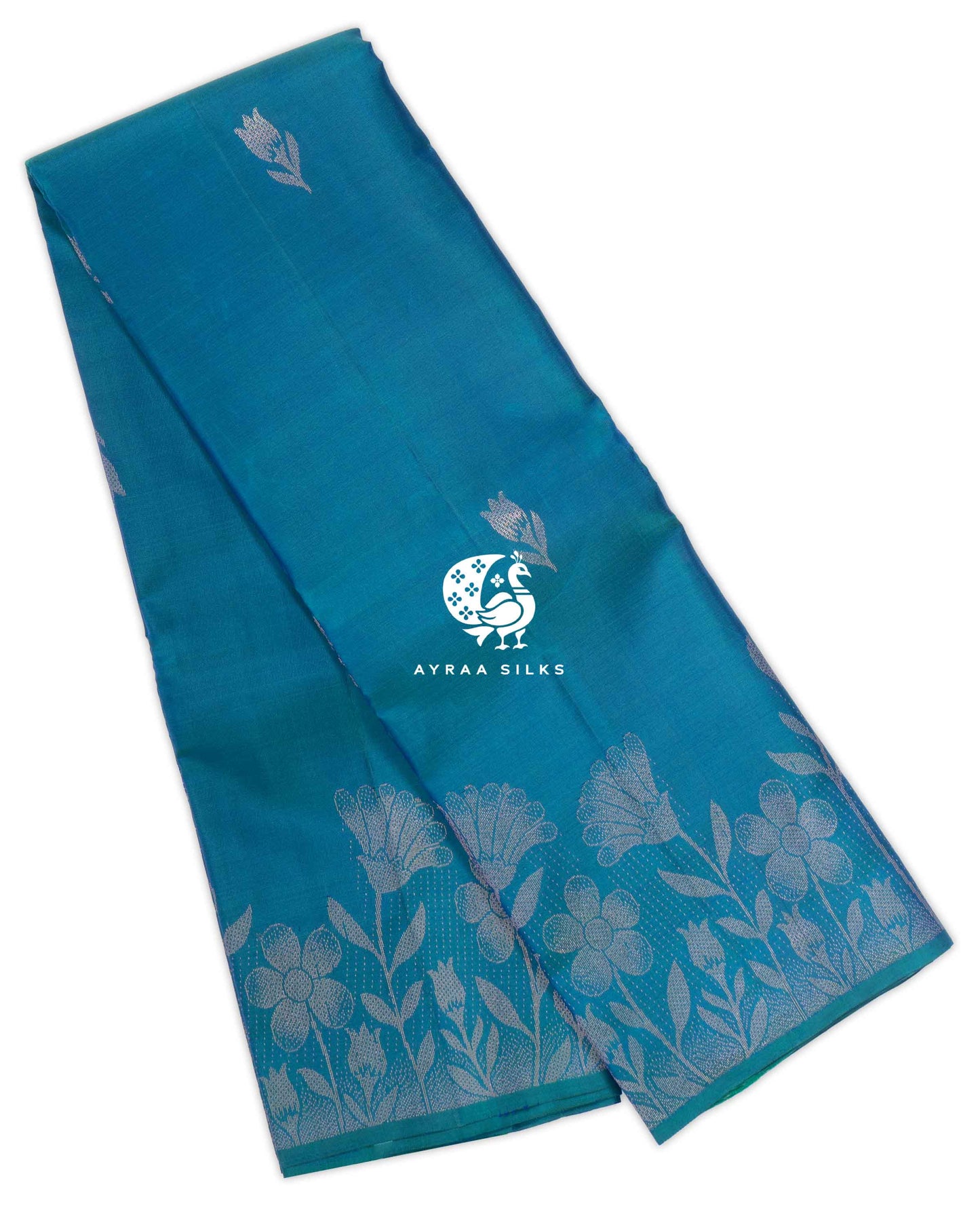 Tealblue Floral Kanchipuram Saree