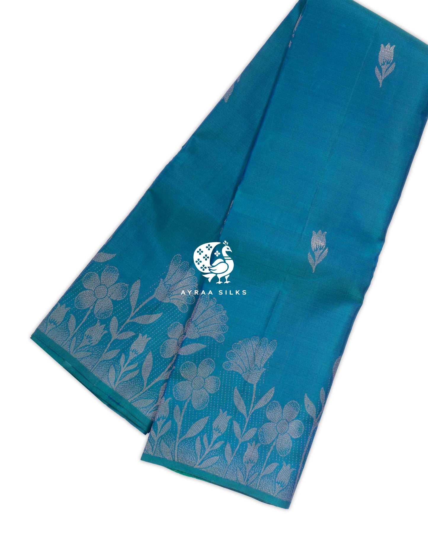 Tealblue Floral Kanchipuram Saree