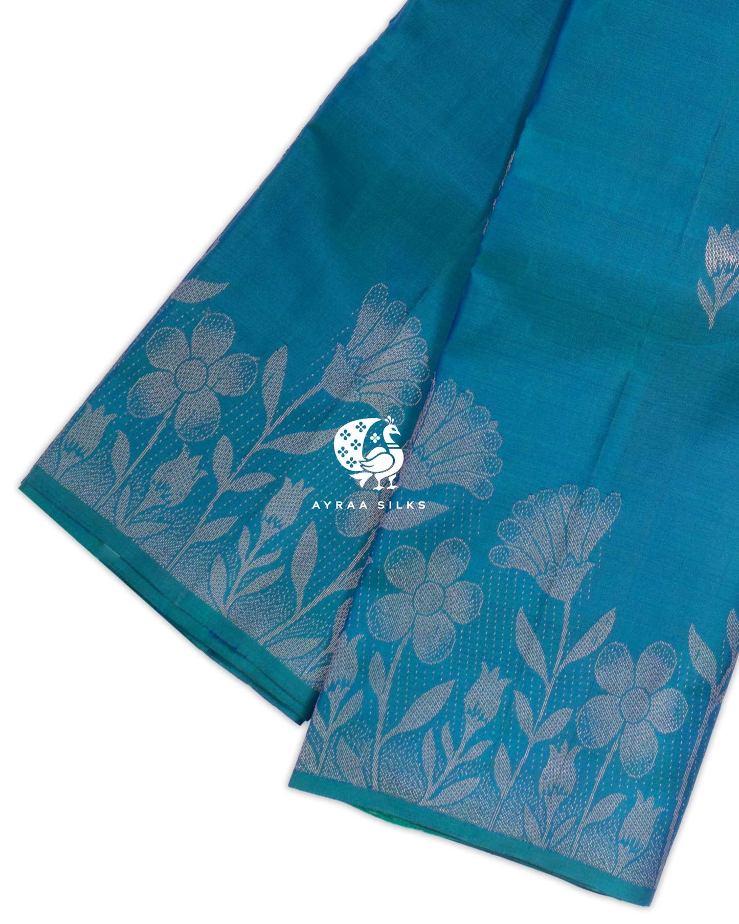 Tealblue Floral Kanchipuram Saree