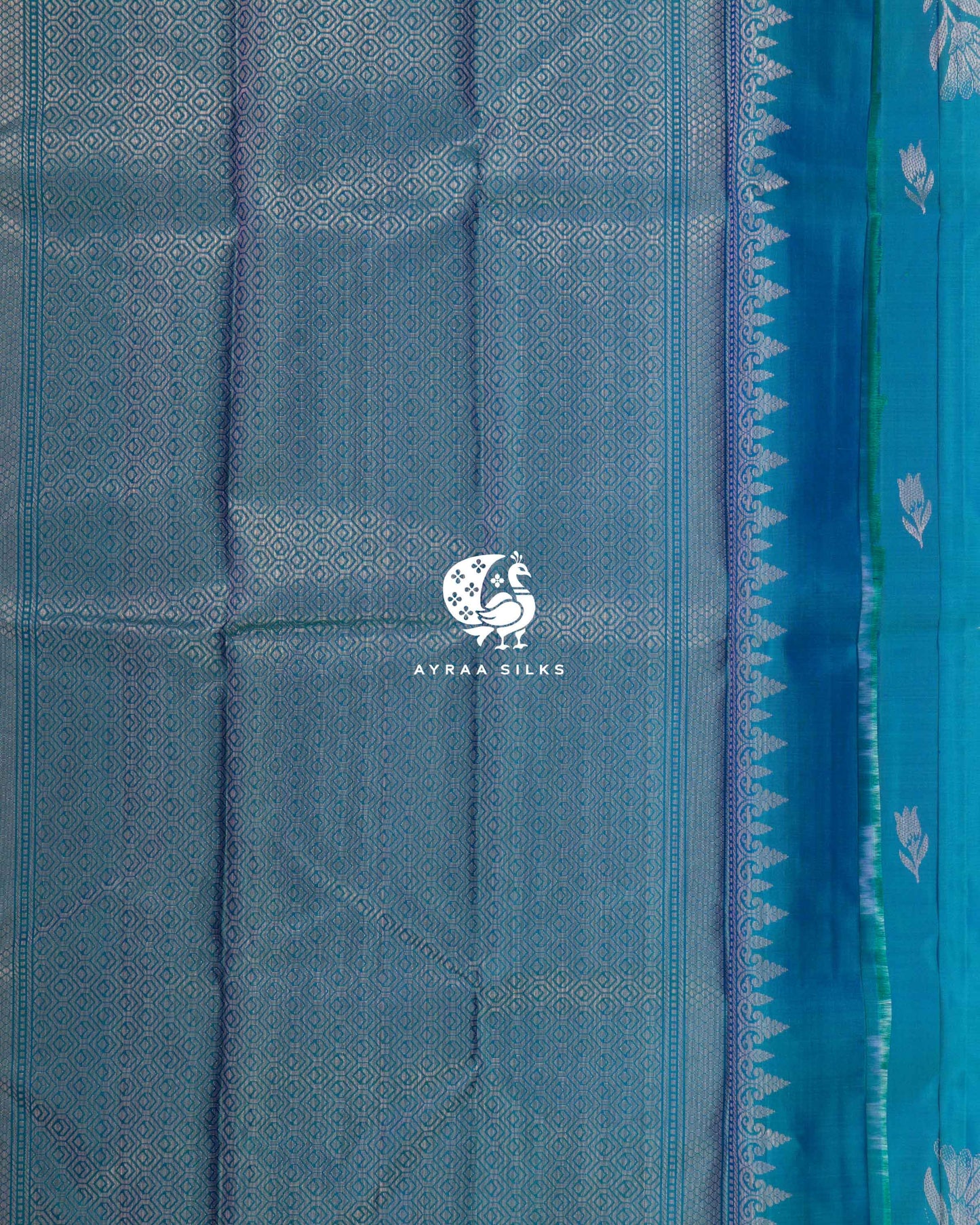 Tealblue Floral Kanchipuram Saree