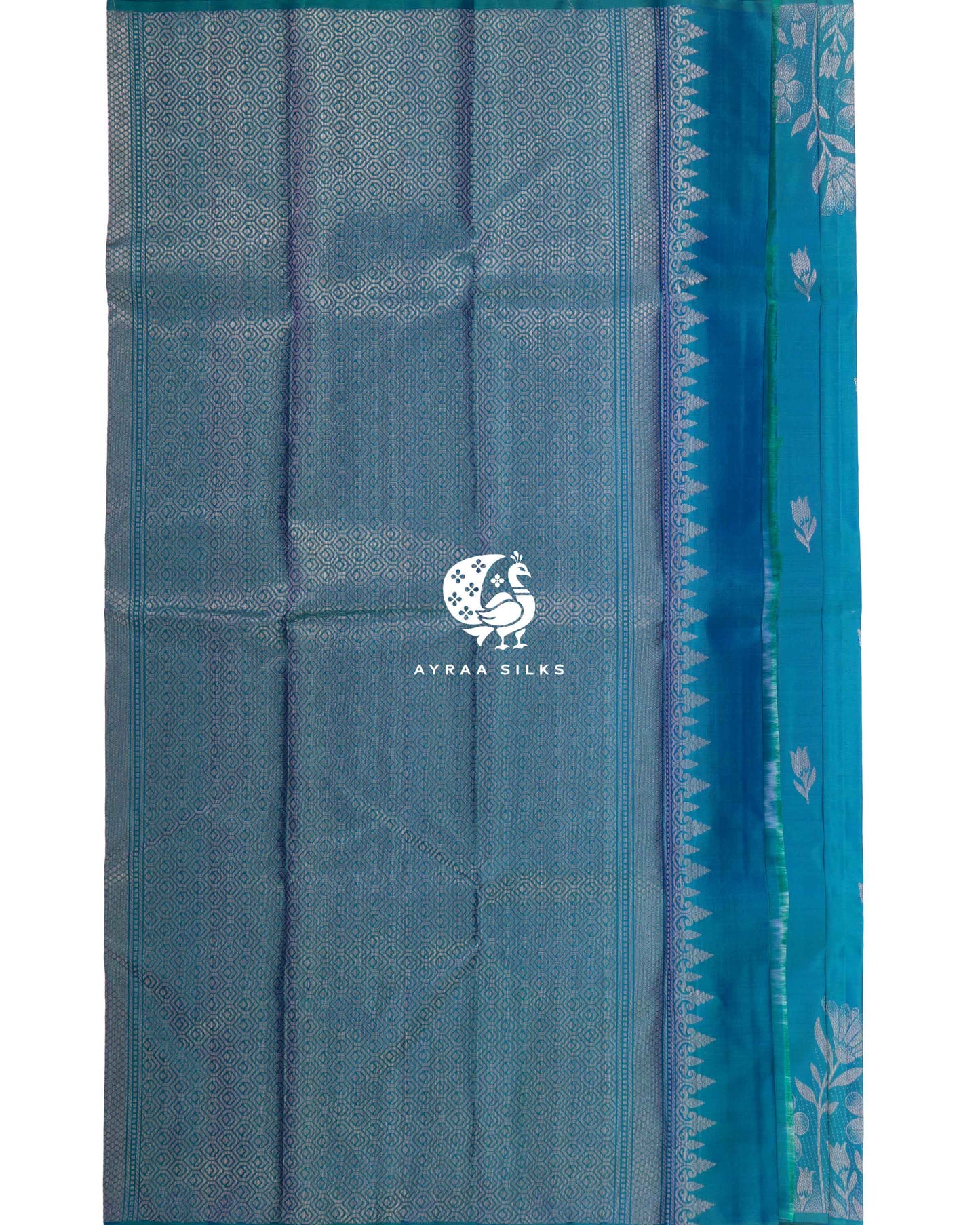 Tealblue Floral Kanchipuram Saree