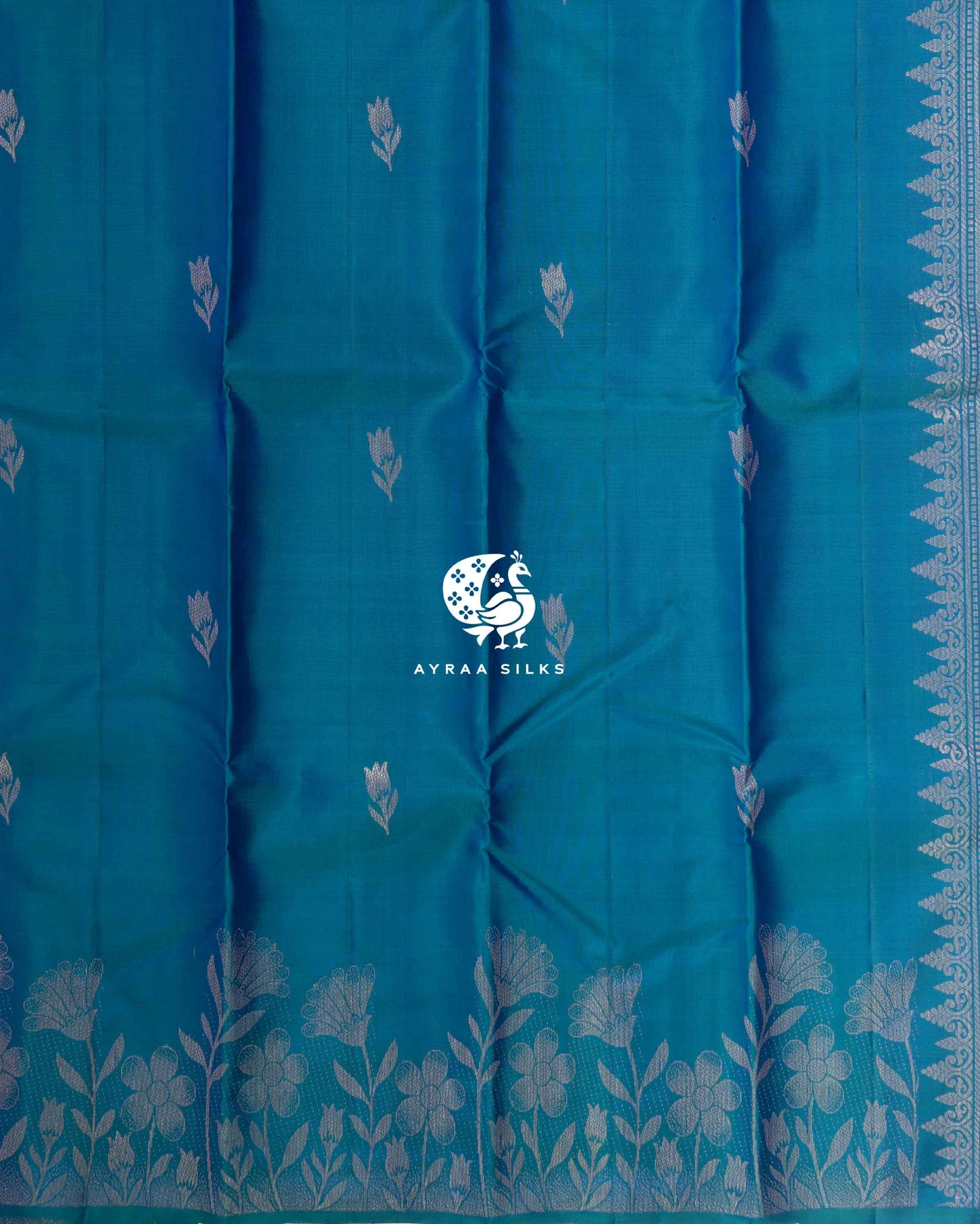 Tealblue Floral Kanchipuram Saree