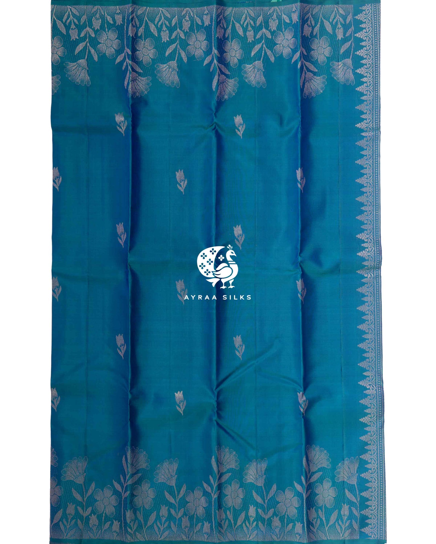 Tealblue Floral Kanchipuram Saree