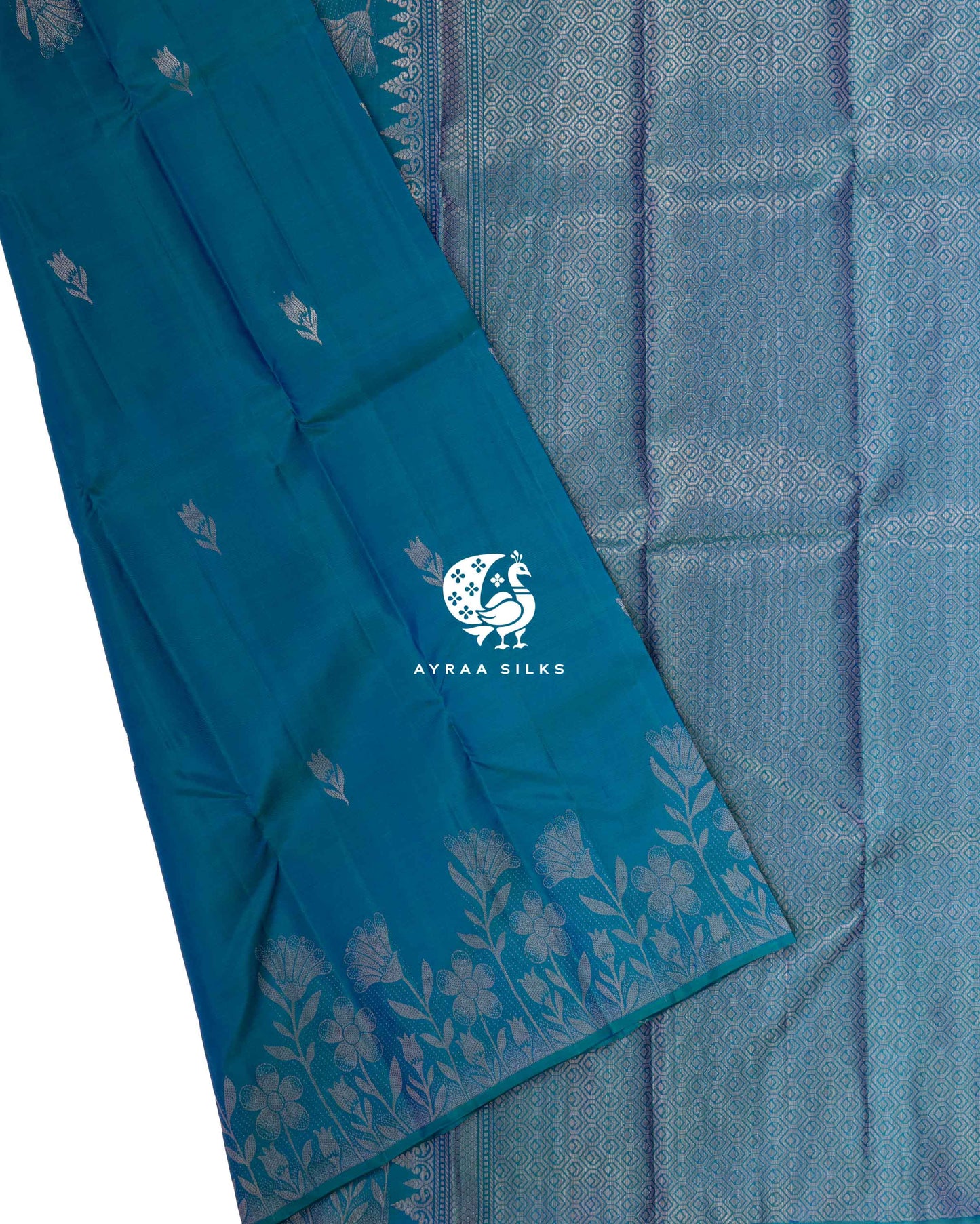 Tealblue Floral Kanchipuram Saree