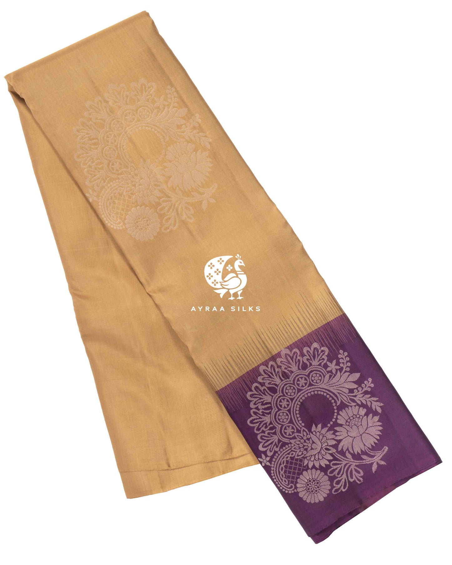 Beige Floral Kanchipuram Saree