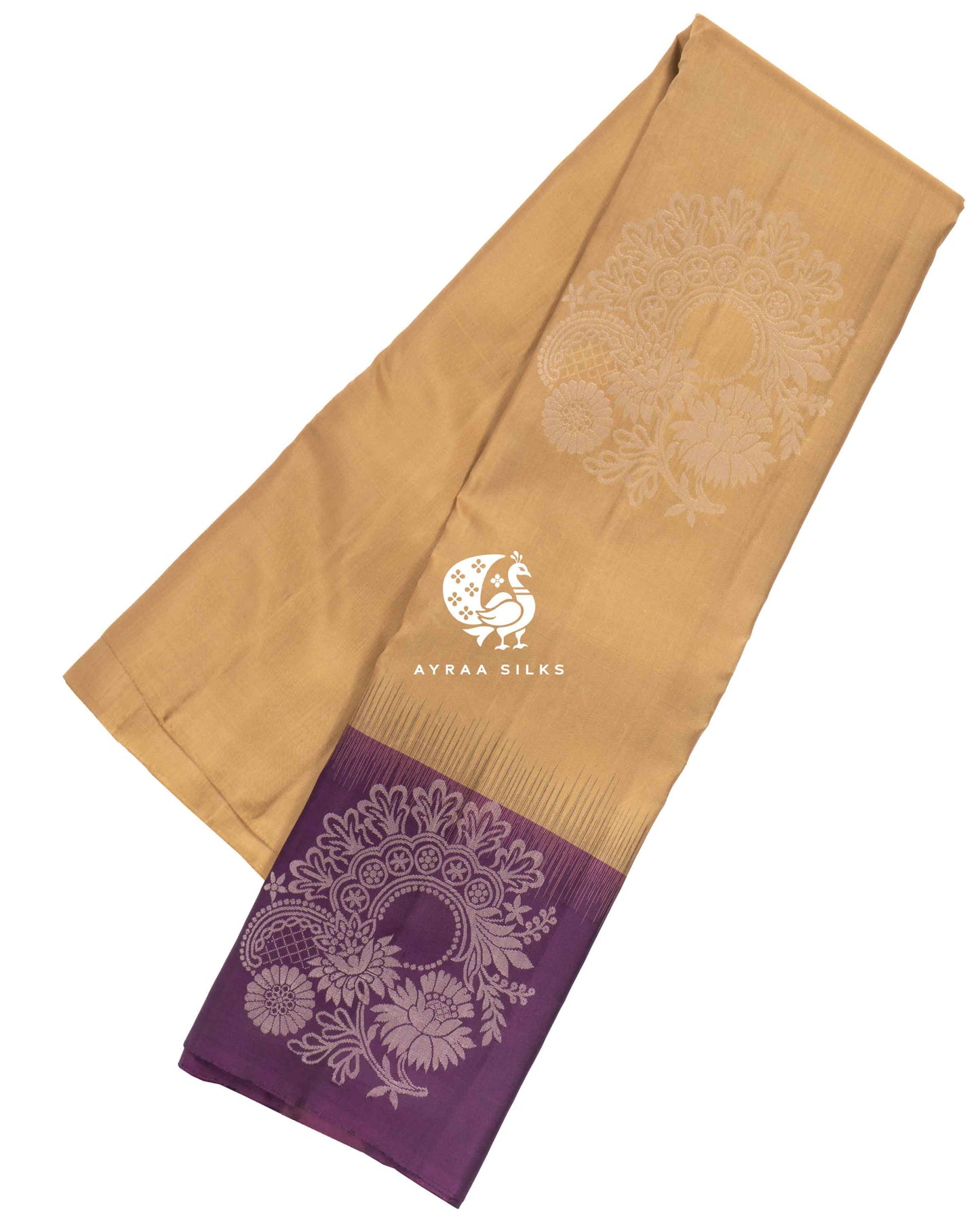 Beige Floral Kanchipuram Saree