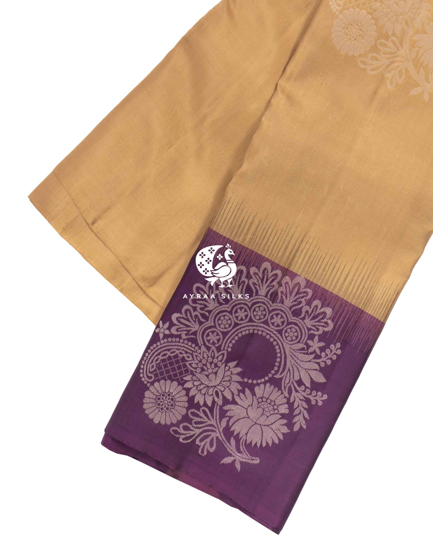 Beige Floral Kanchipuram Saree