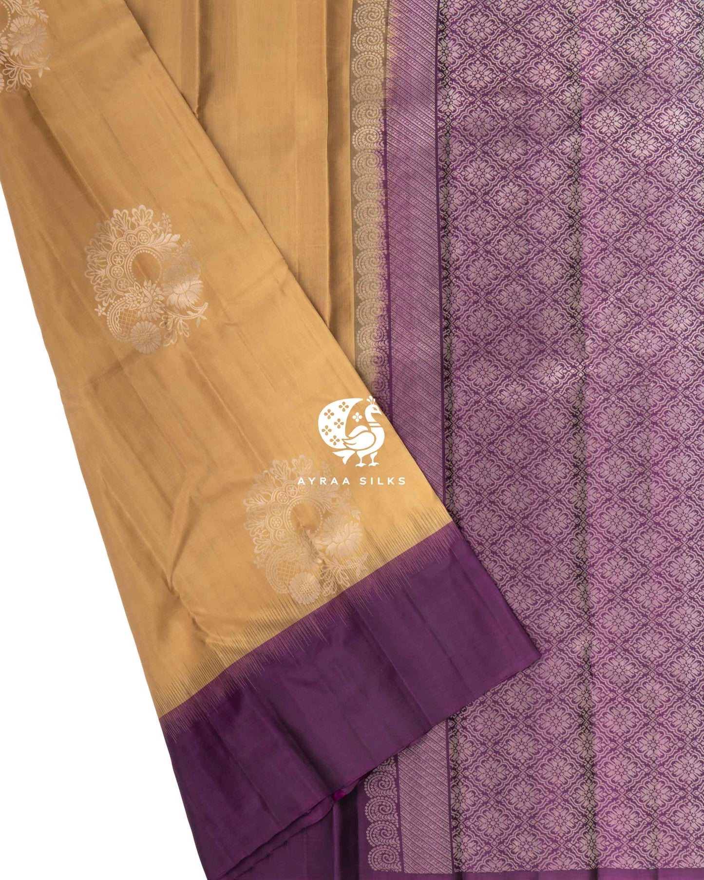 Beige Floral Kanchipuram Saree