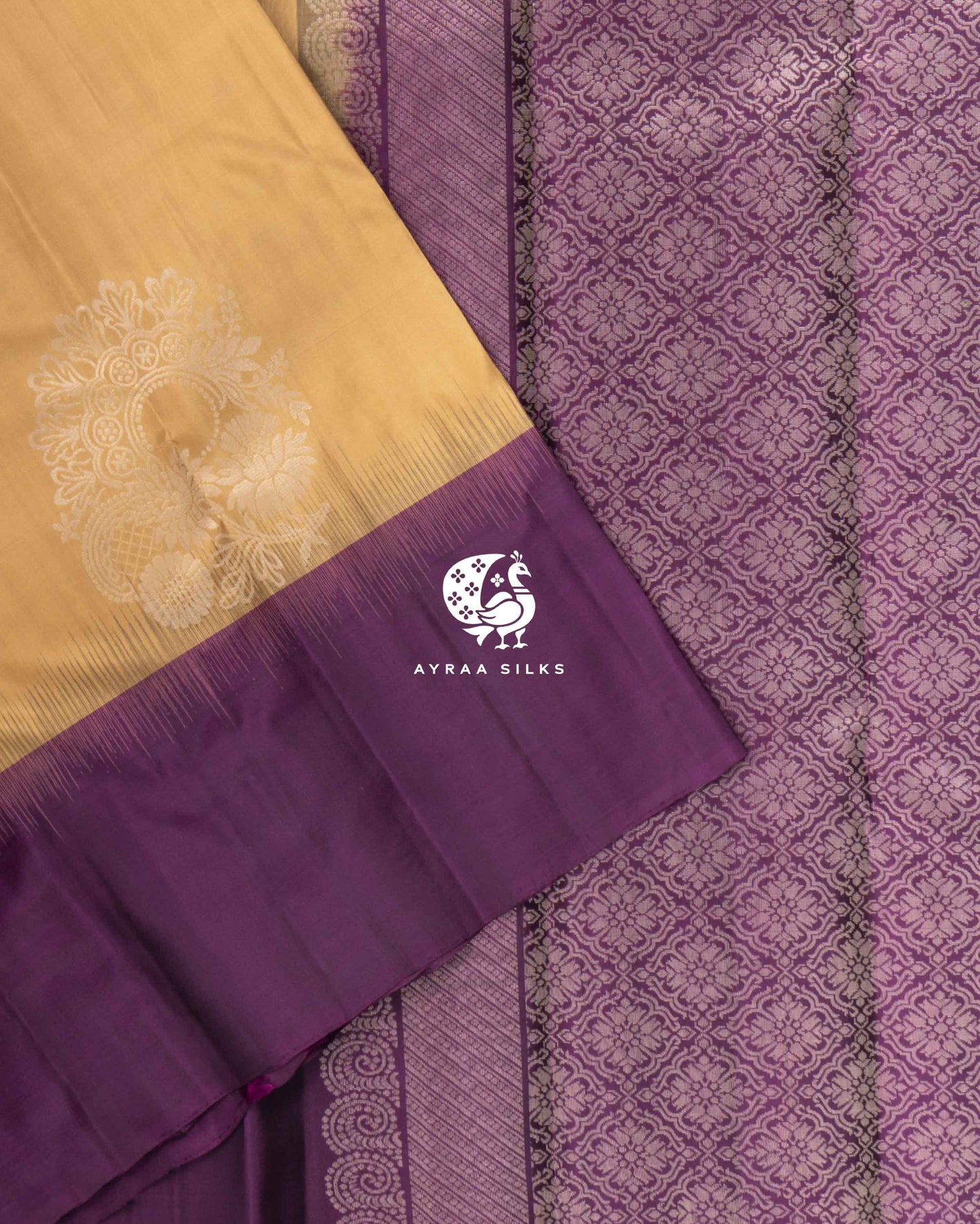 Beige Floral Kanchipuram Saree