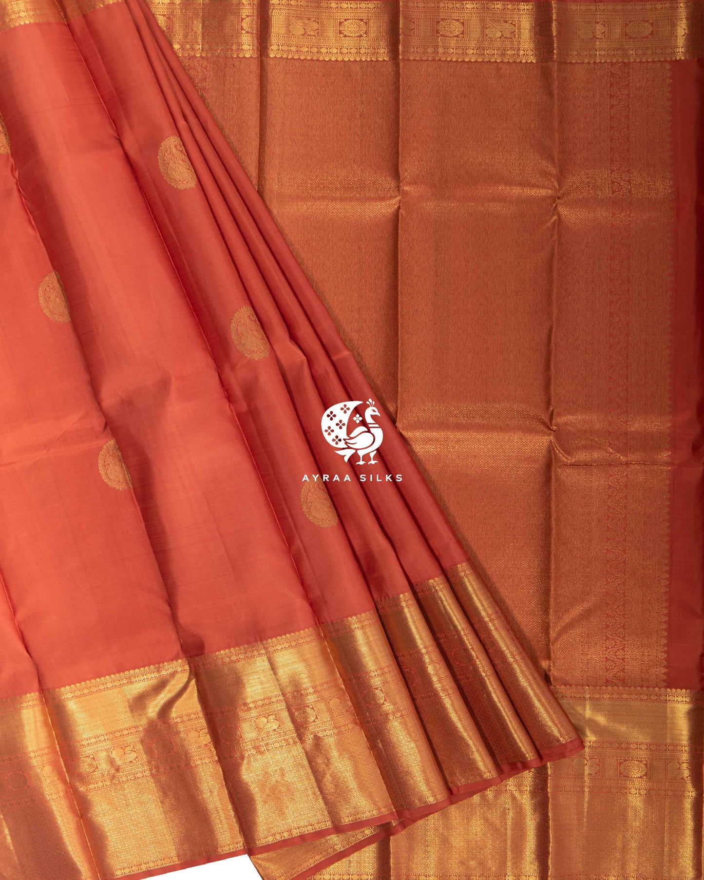 Dusty Orange Mayil Kanchipuram Saree