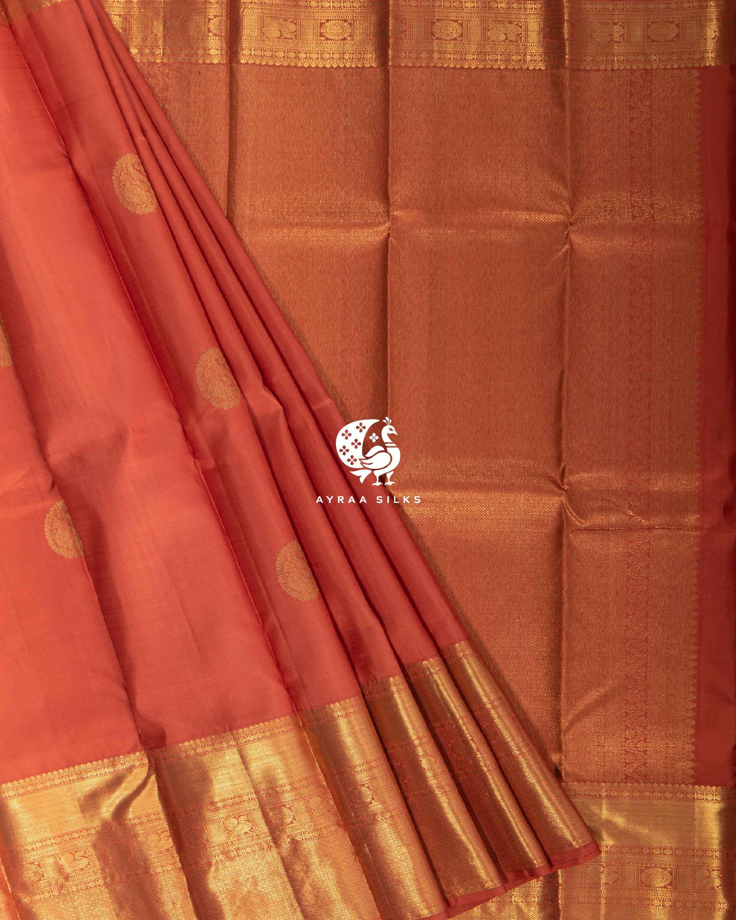 Dusty Orange Mayil Kanchipuram Saree