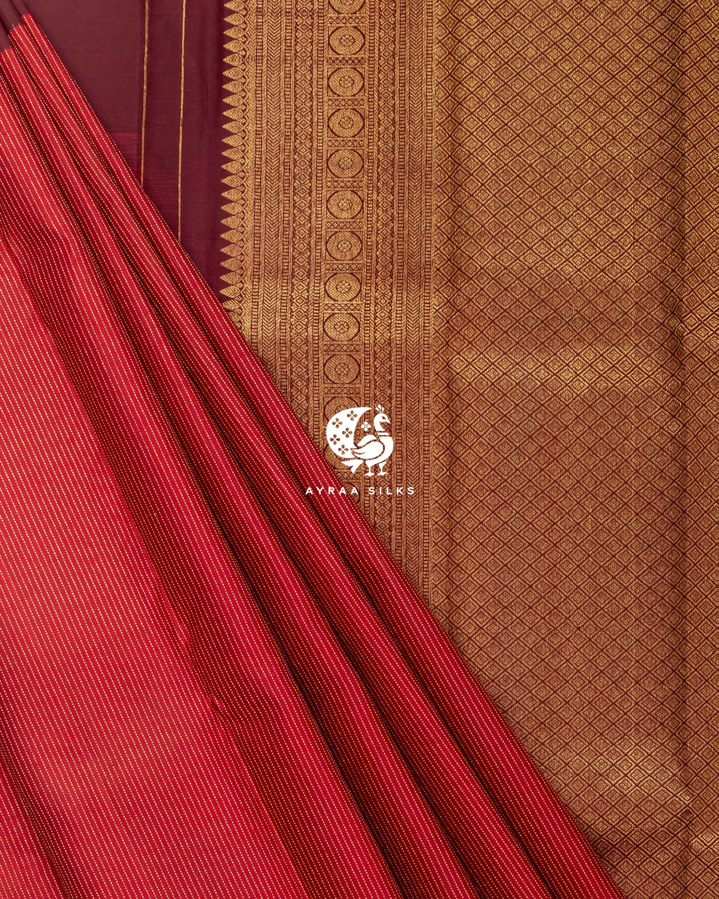 Warm Red Rekku Kanchipuram Saree