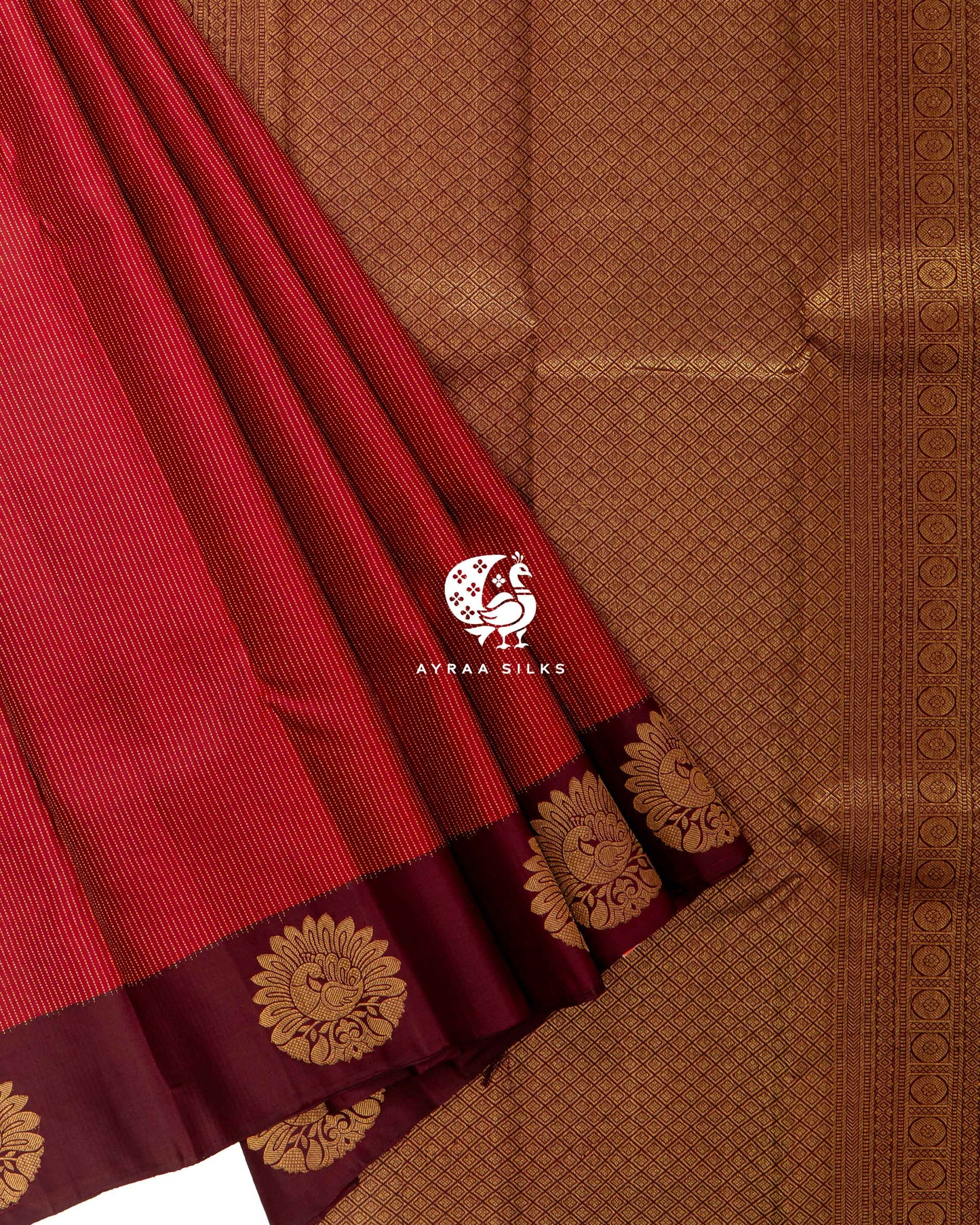 Warm Red Rekku Kanchipuram Saree