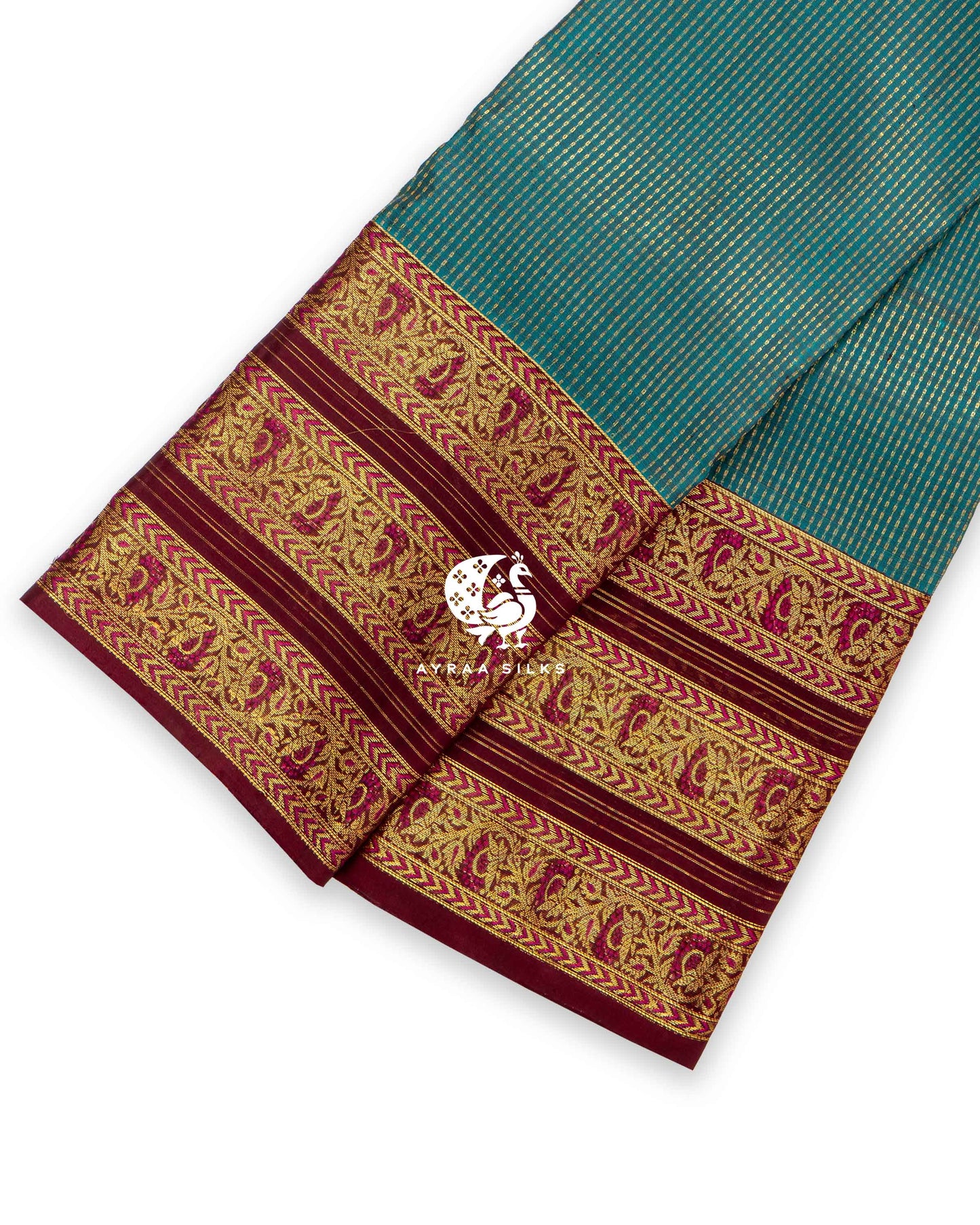 Heritage Teal Kattam Kanchipuram Saree