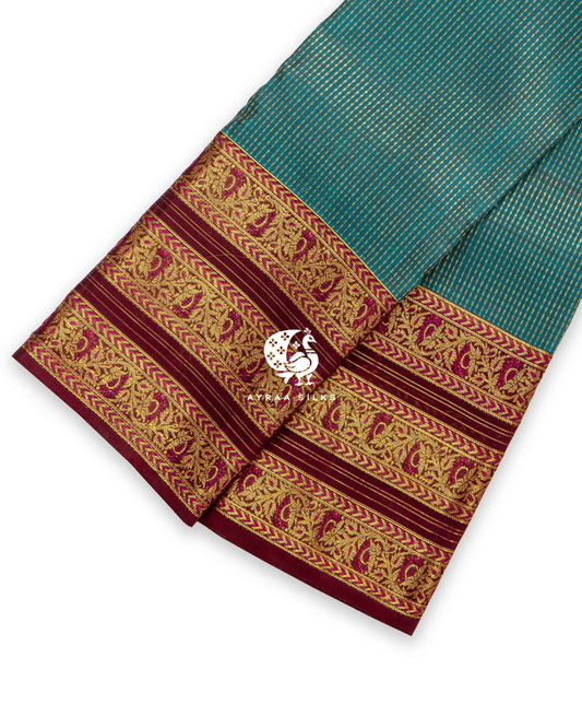 Heritage Teal Kattam Kanchipuram Saree