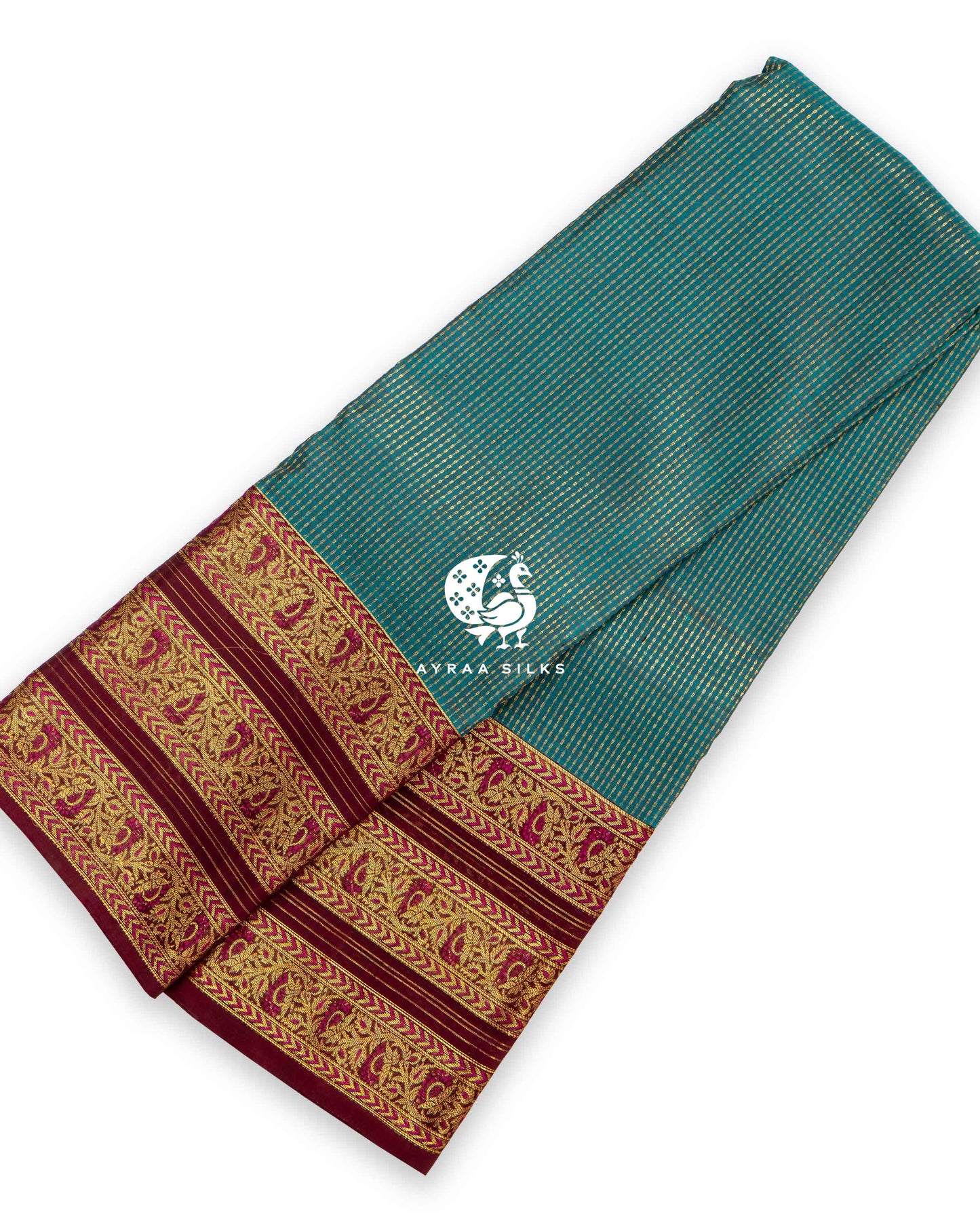 Heritage Teal Kattam Kanchipuram Saree