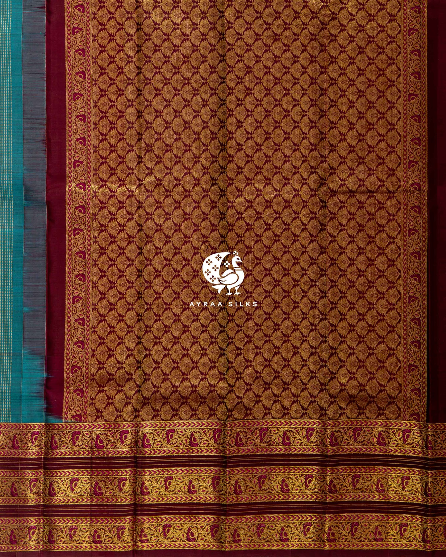 Heritage Teal Kattam Kanchipuram Saree