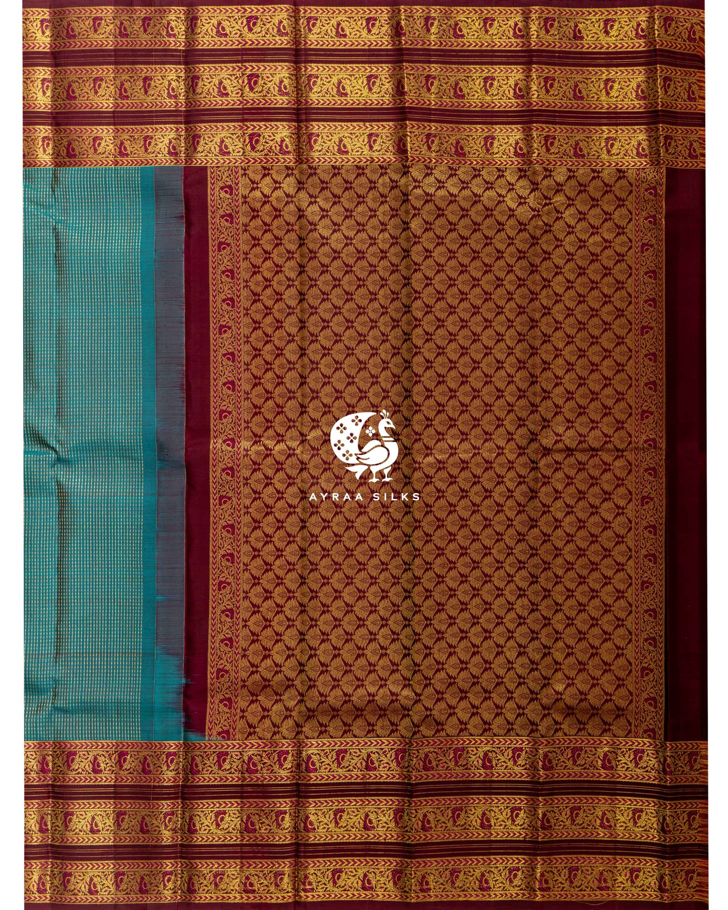 Heritage Teal Kattam Kanchipuram Saree