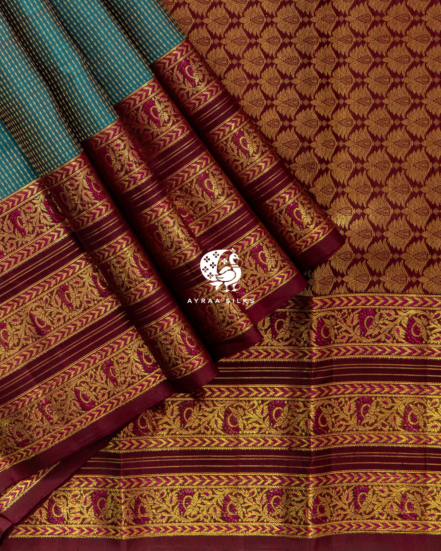 Heritage Teal Kattam Kanchipuram Saree
