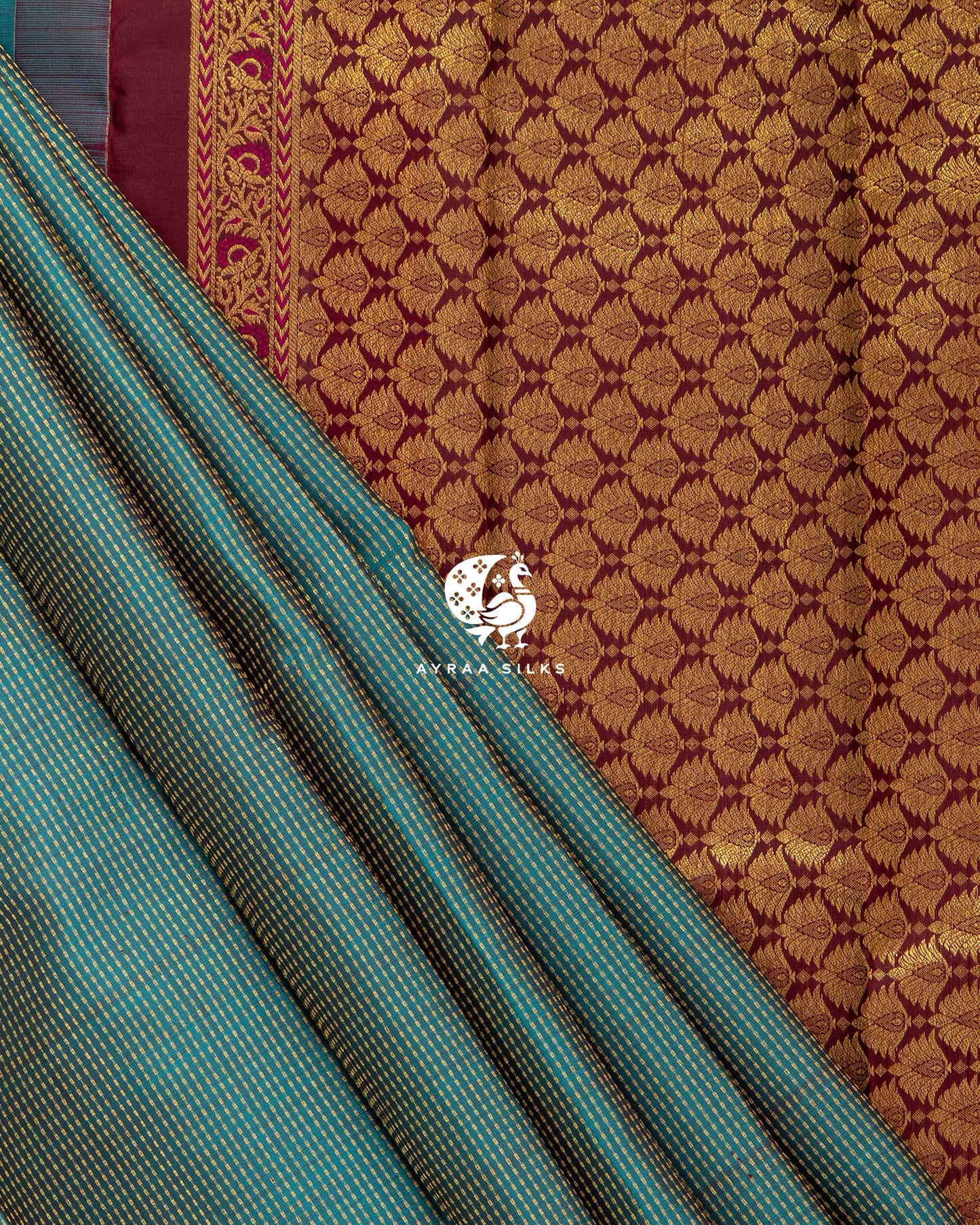 Heritage Teal Kattam Kanchipuram Saree