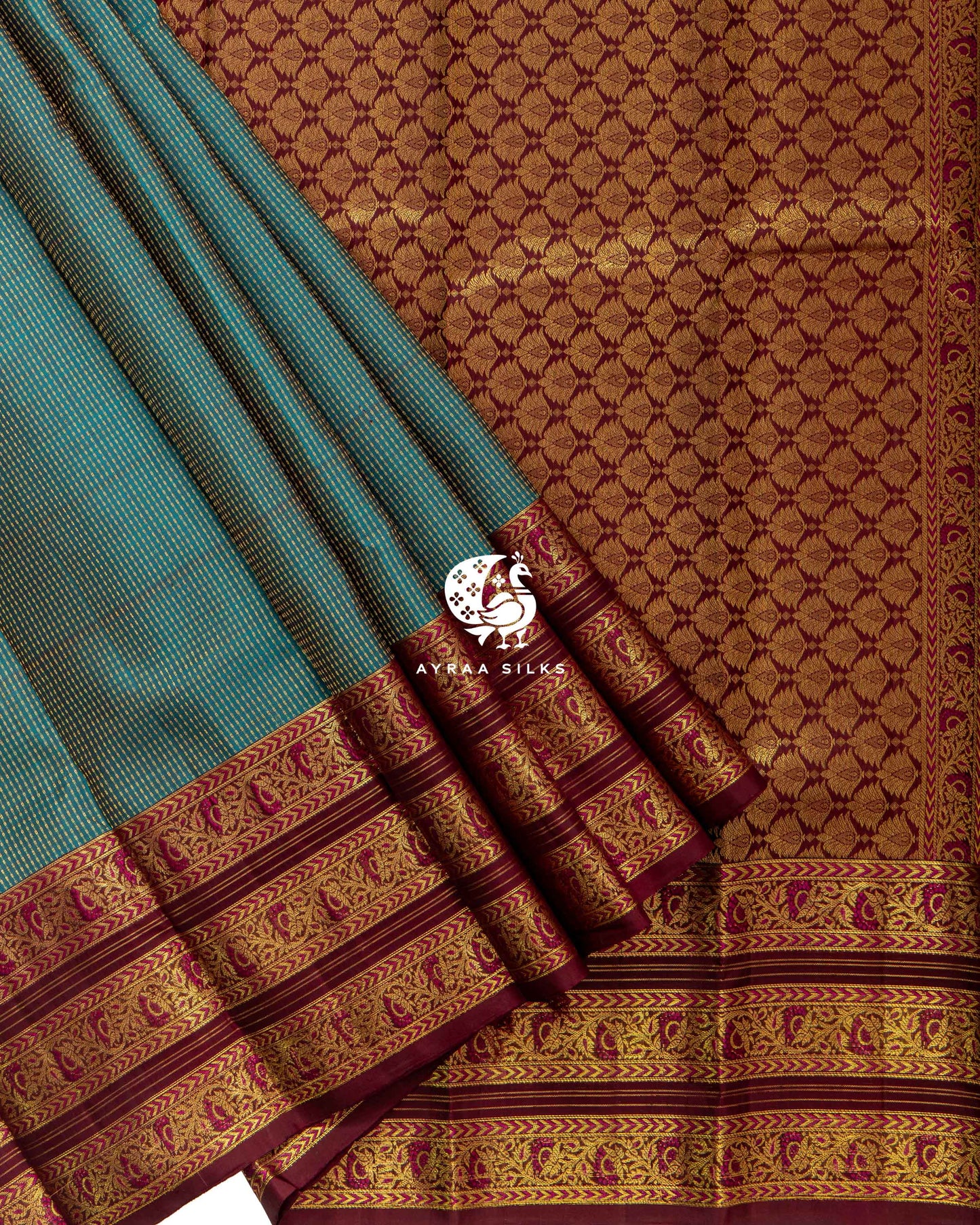 Heritage Teal Kattam Kanchipuram Saree