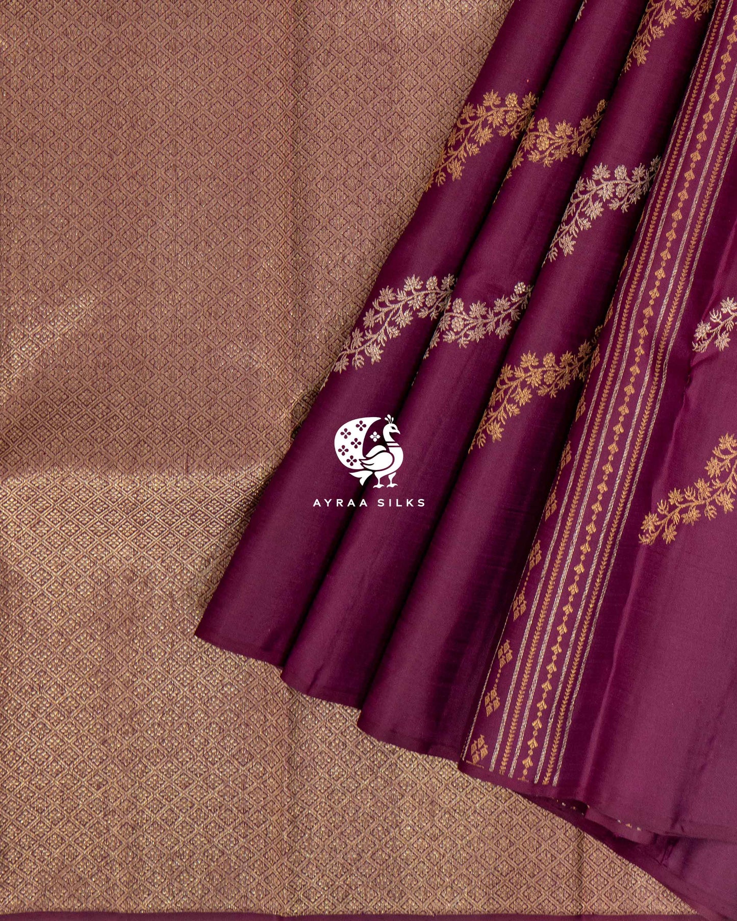 Plum Floral Kanchipuram Saree