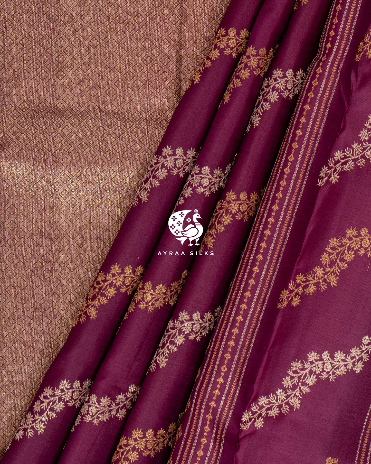Plum Floral Kanchipuram Saree