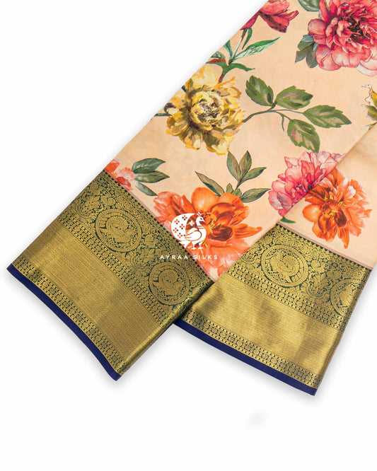 Peach Pushpa Kanchipuram Saree